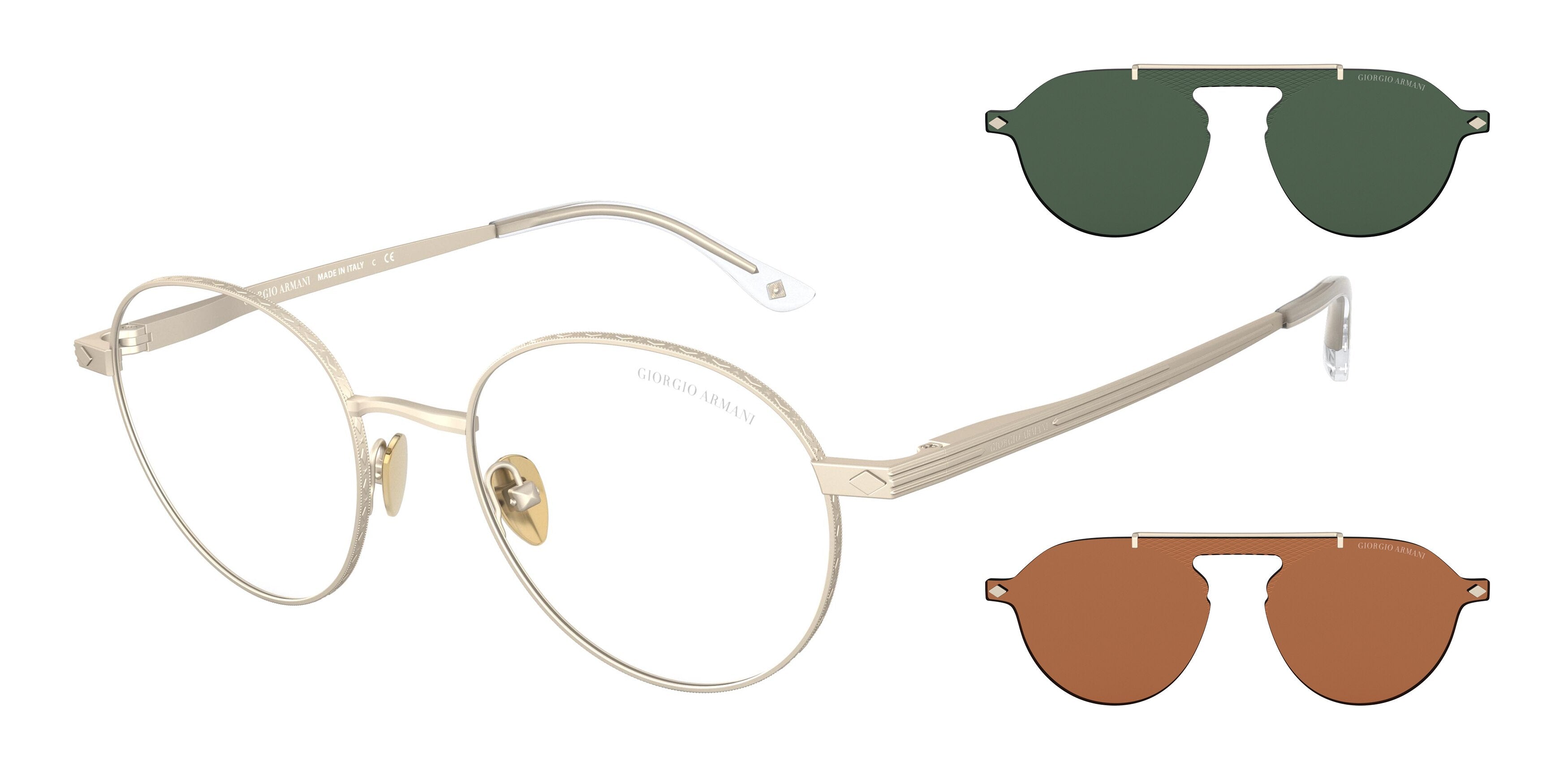 Giorgio Armani AR6107 Round Sunglasses 30021W-Matte Pale Gold 51-145-20 - Color Map Gold