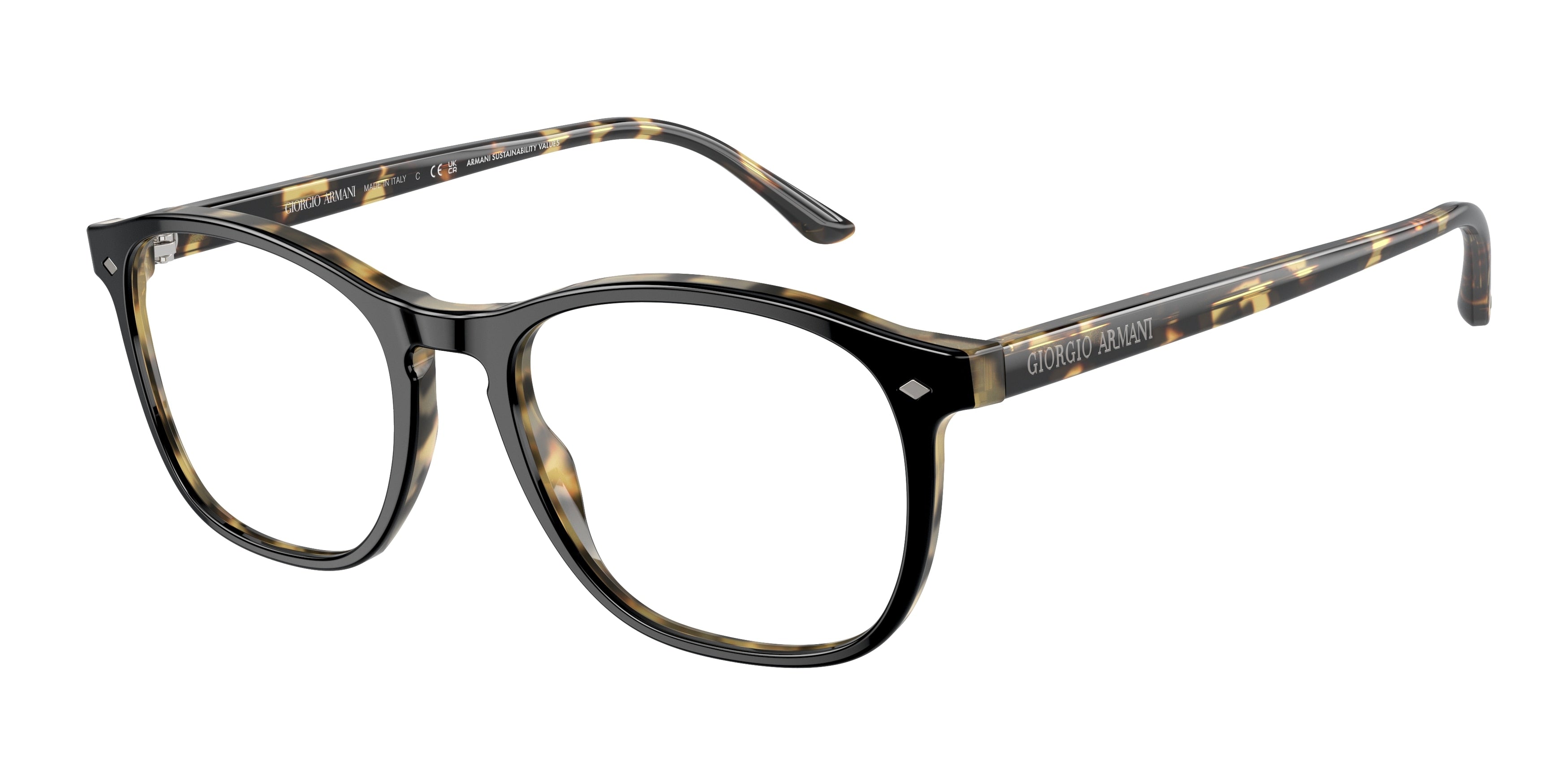 Giorgio Armani AR7003 Square Eyeglasses  6127-Top Black/Havana 52-145-18 - Color Map Black