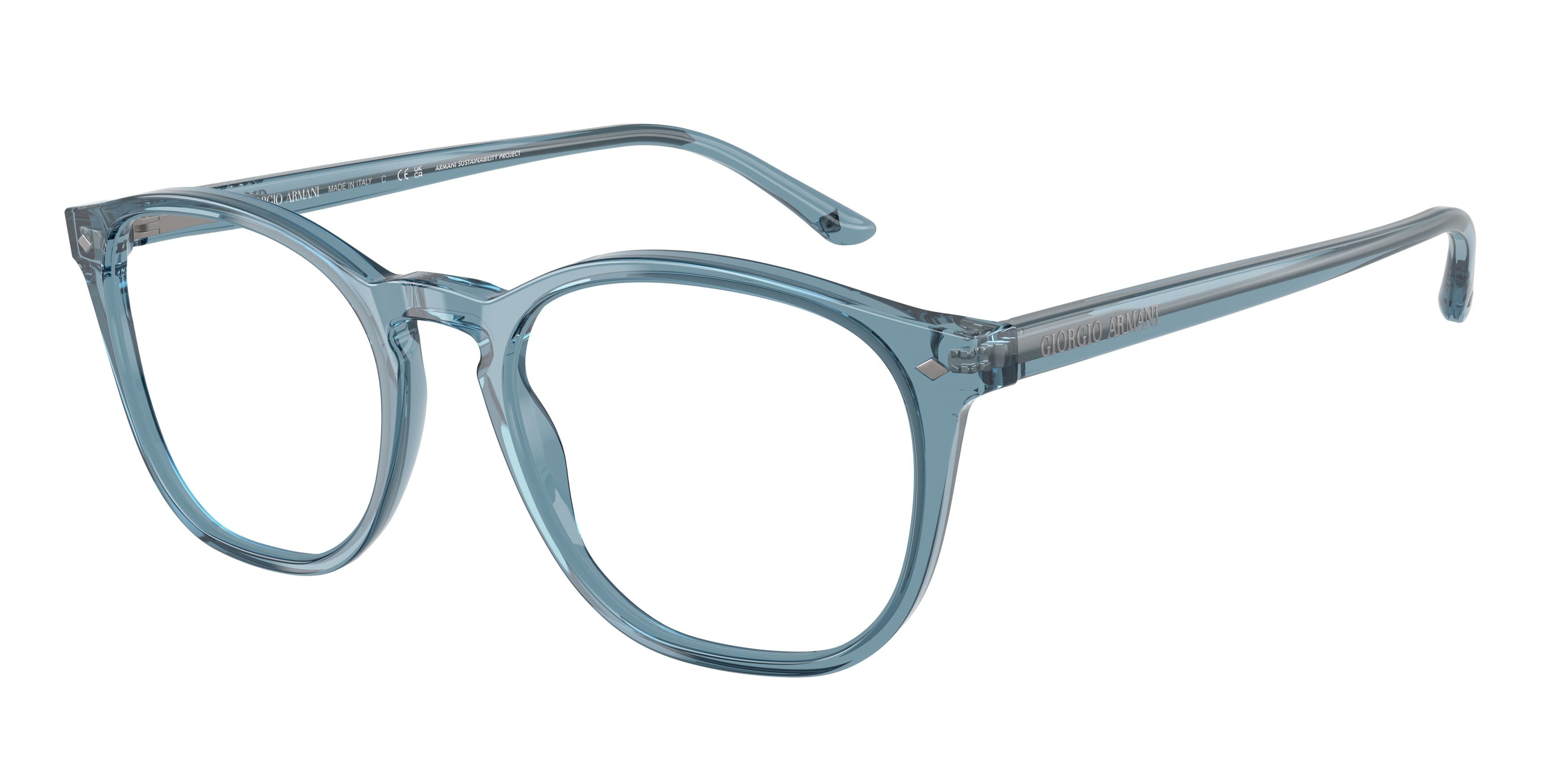 Giorgio Armani AR7074 Phantos Eyeglasses  6071-Transparent Blue 50-145-19 - Color Map Blue