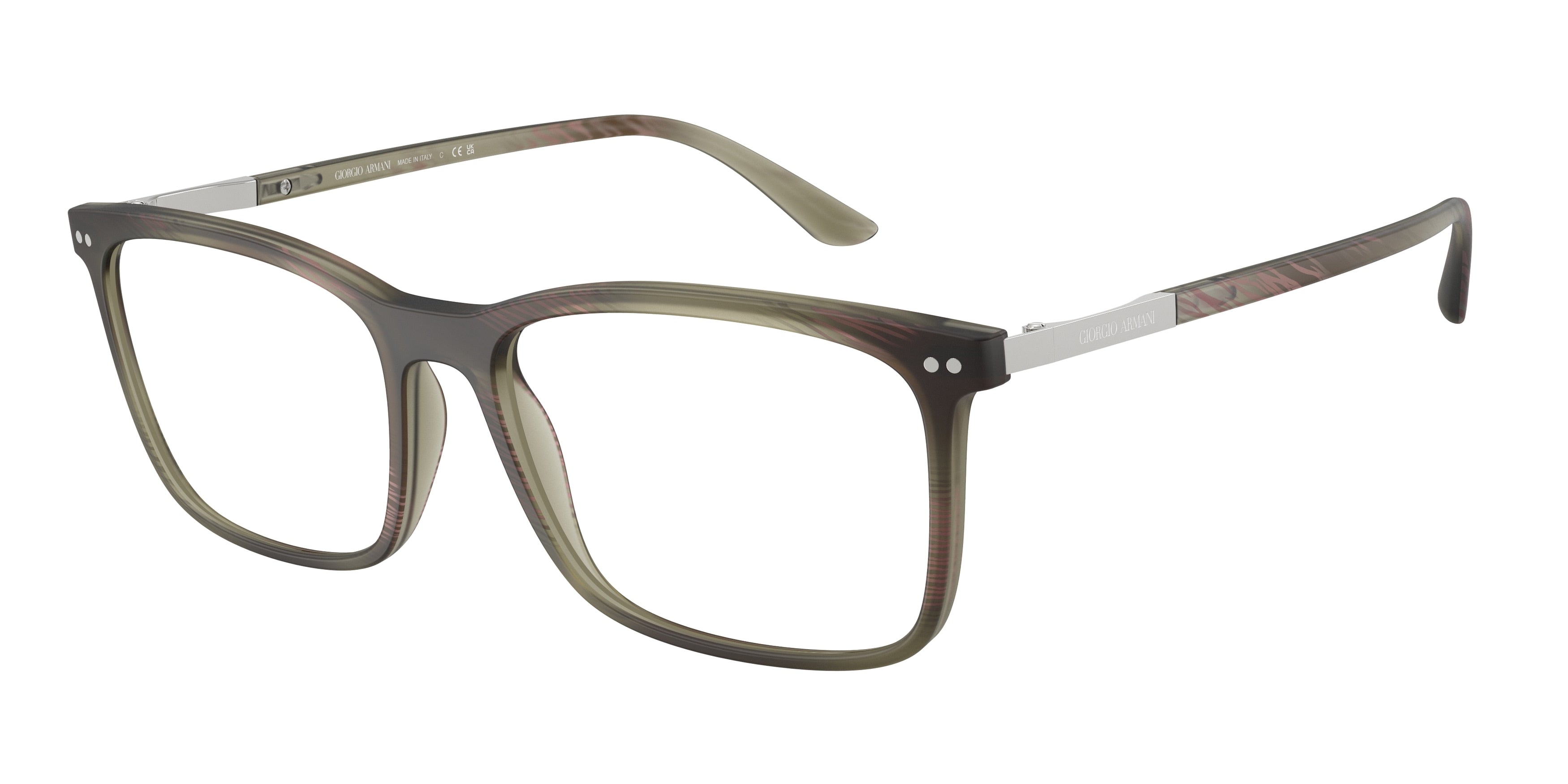 Giorgio Armani AR7122 Square Eyeglasses  5587-Matte Striped Olive 56-145-17 - Color Map Green