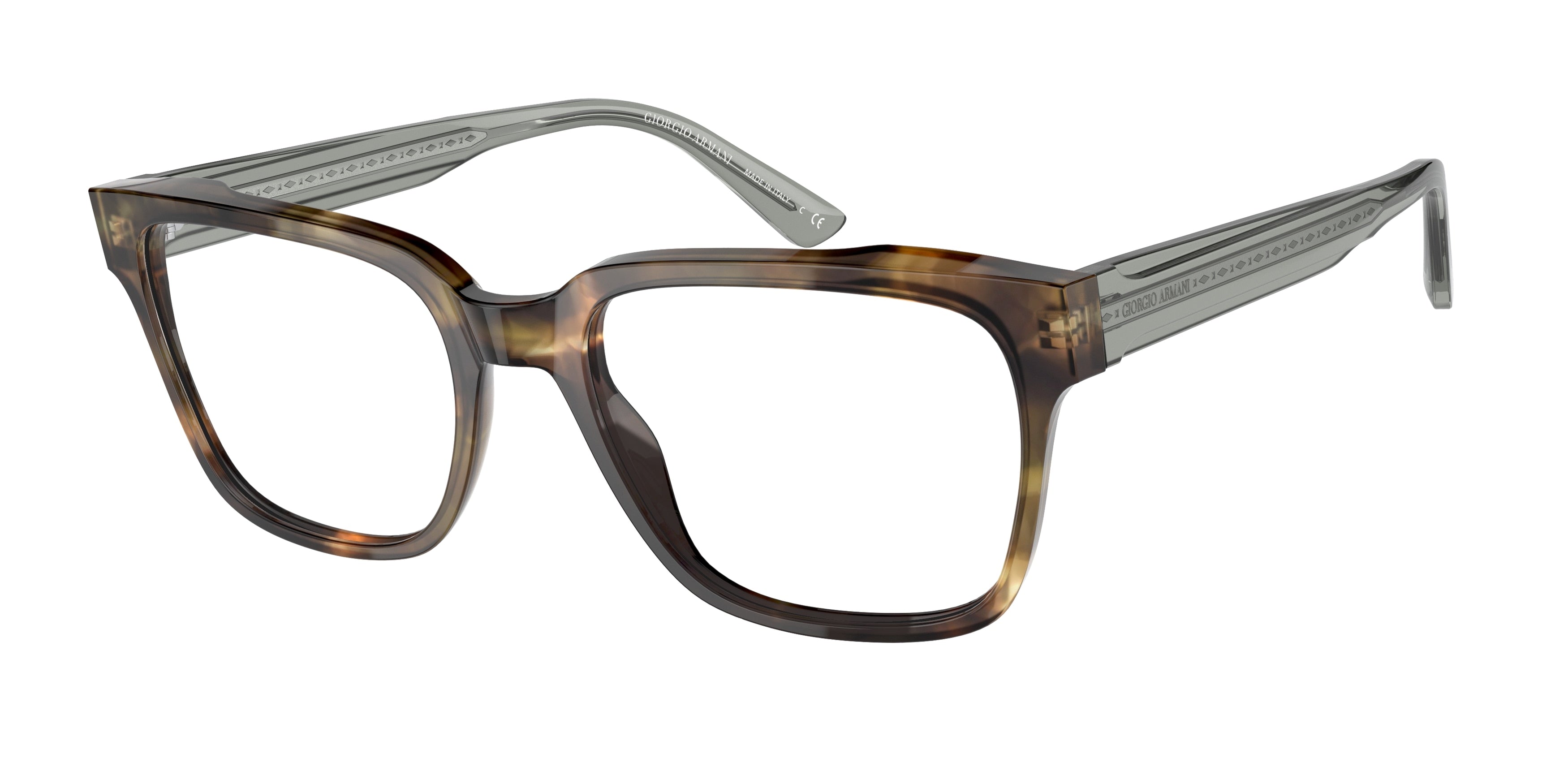 Giorgio Armani AR7209 Square Eyeglasses  5887-Green Havana 55-145-19 - Color Map Green