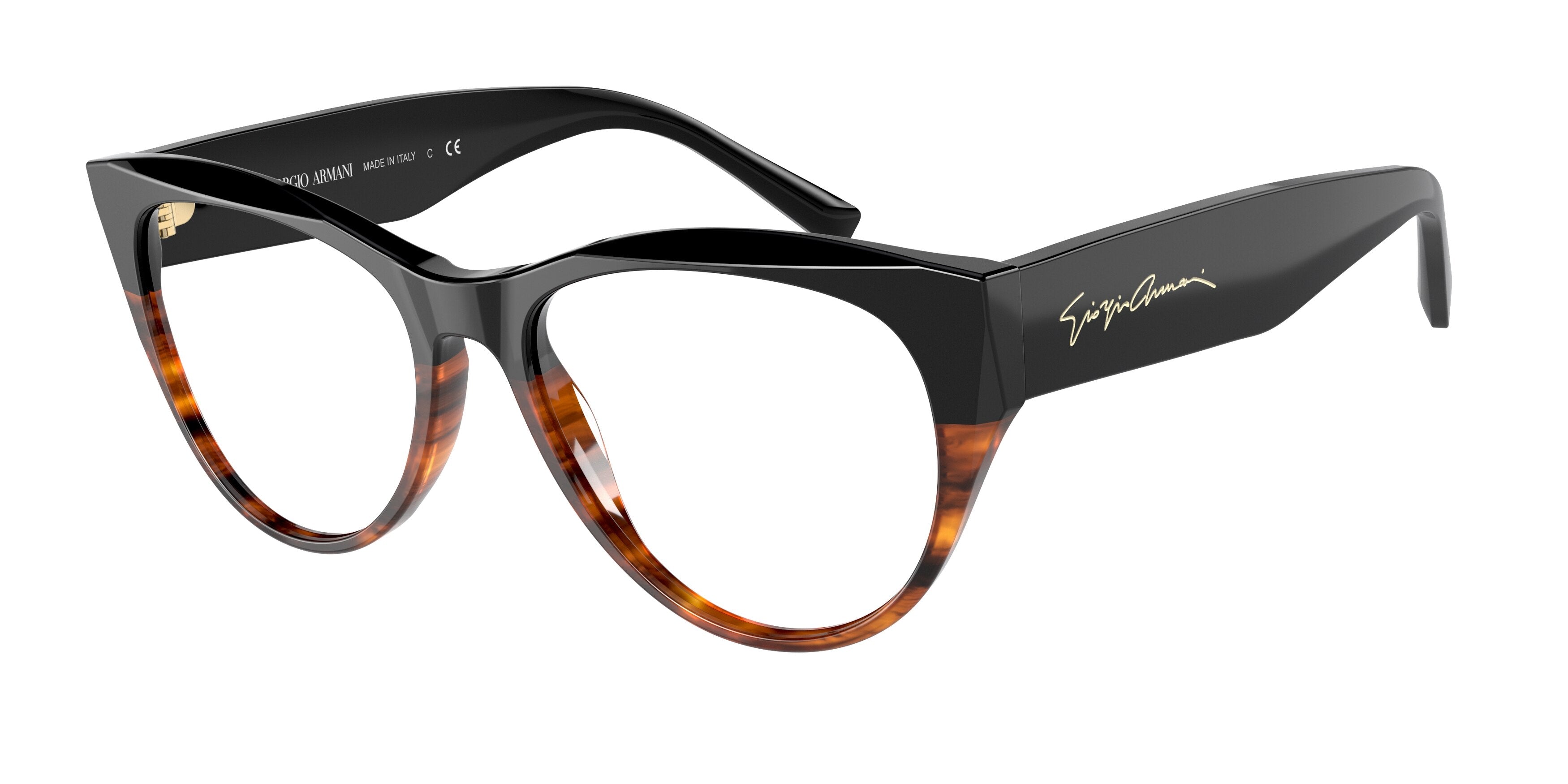 Giorgio Armani AR7222 Butterfly Eyeglasses 5928-Black/Striped Brown 54-140-17 - Color Map Black