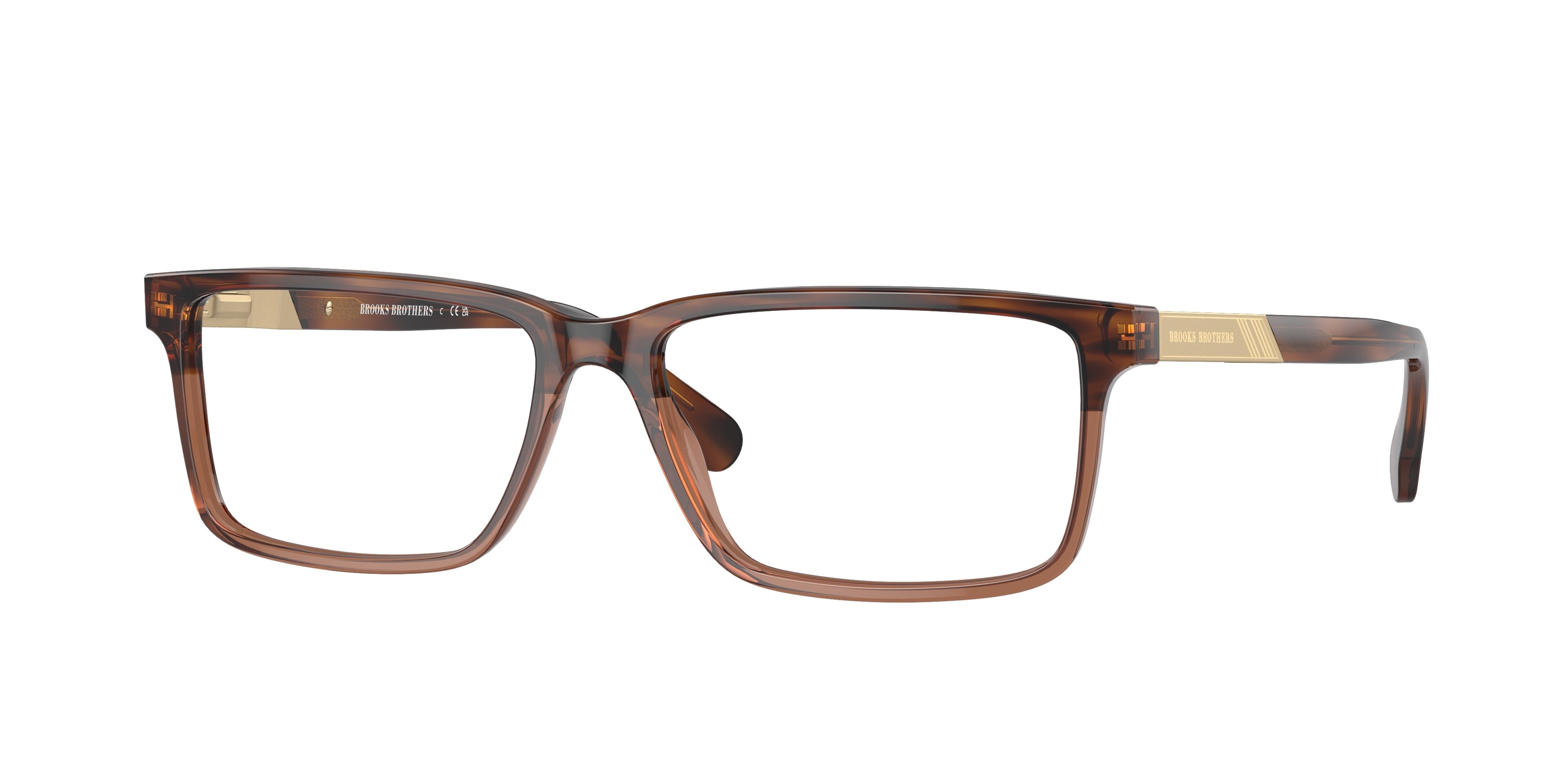 Brooks Brothers BB2019 Rectangle Eyeglasses 6171-Transparent Brown Horn 55-145-15 - Color Map Transparent