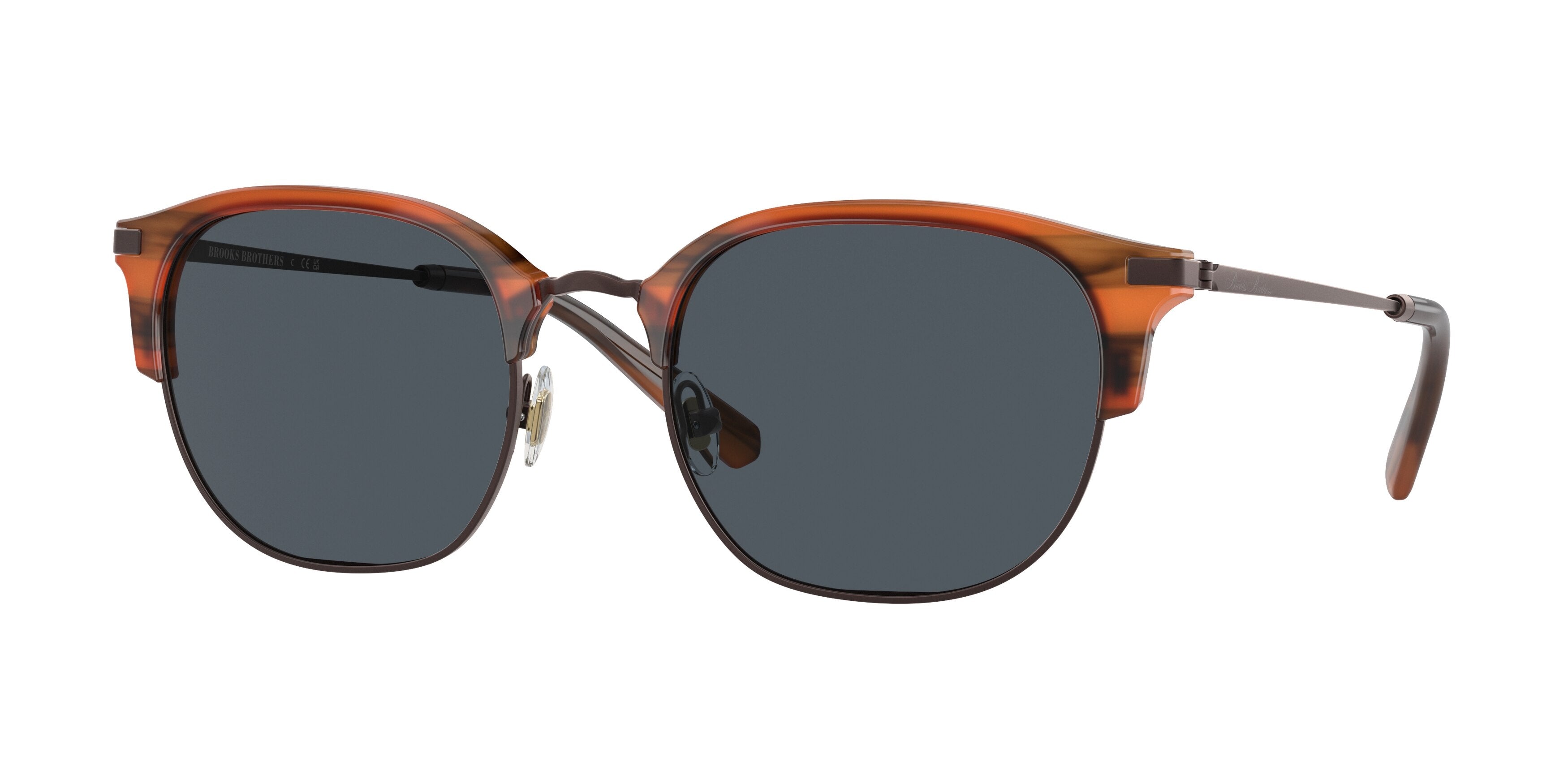 Brooks Brothers BB4065 Round Sunglasses 103487-Matte Bronze/Amber Horn 55-145-21 - Color Map Gold