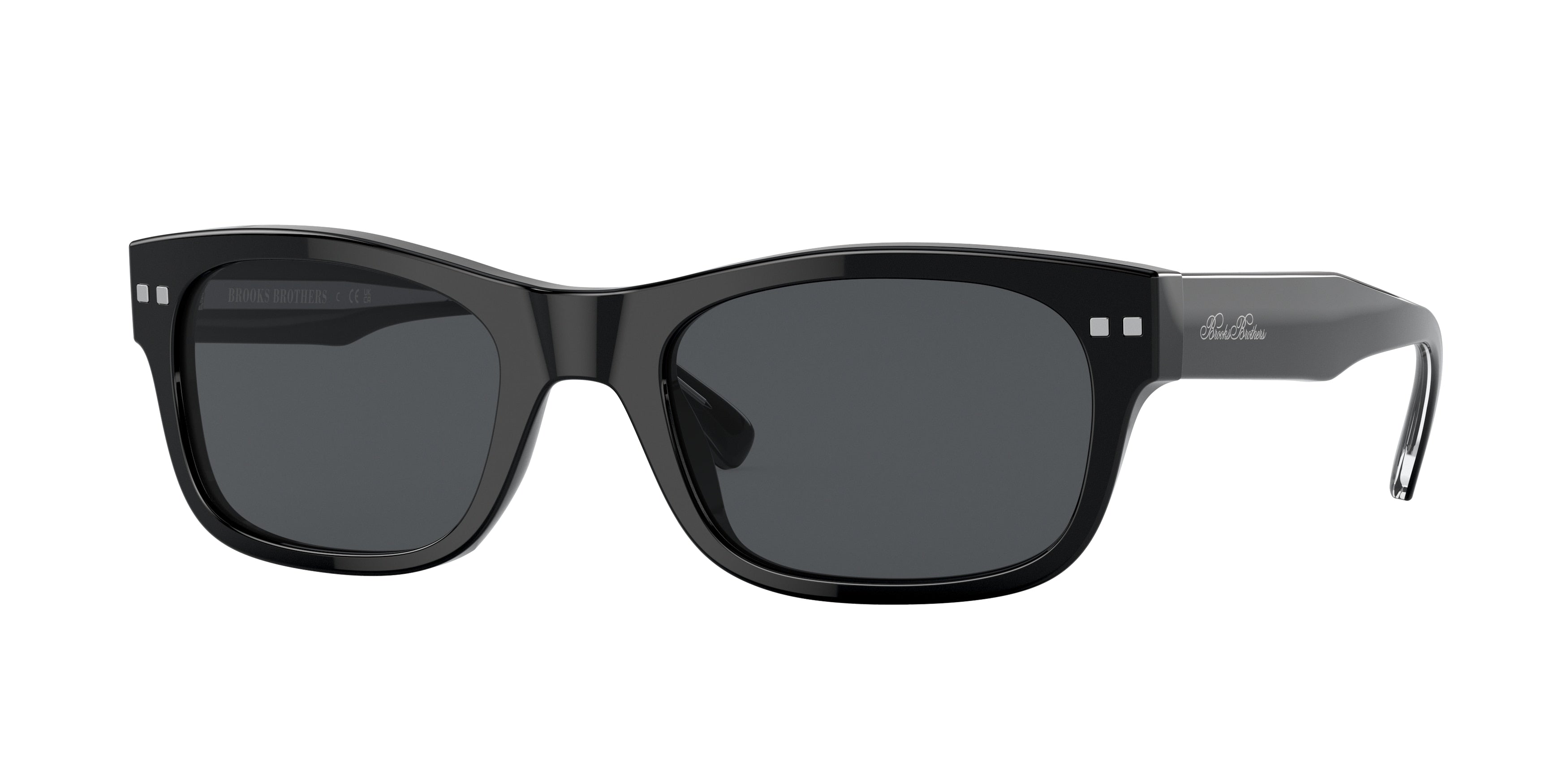 Brooks Brothers BB5047 Rectangle Sunglasses 609587-Shiny Black 54-145-21 - Color Map Black