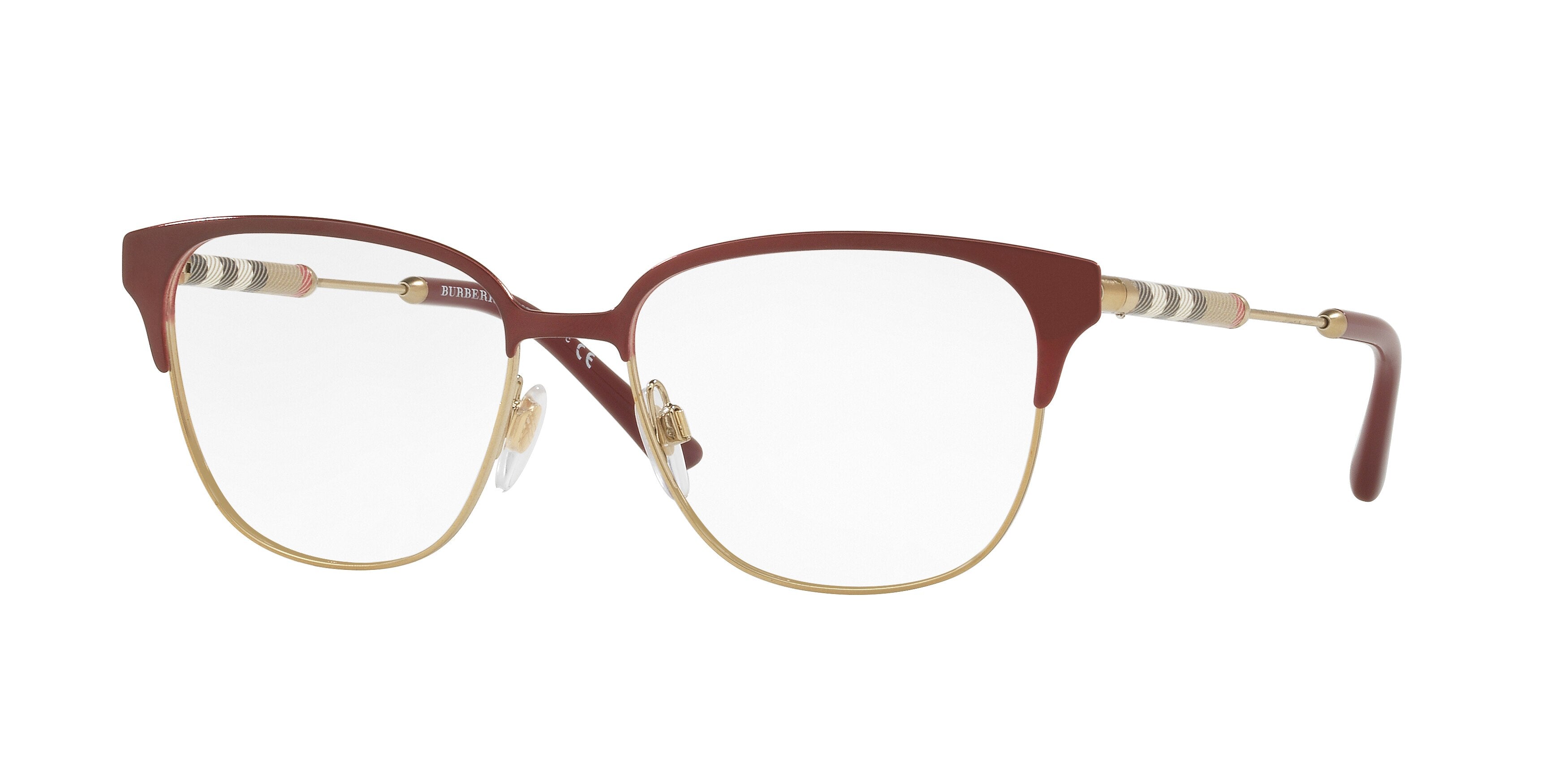 Burberry BE1313Q Square Eyeglasses  1238-Bordeaux/Light Gold 53-140-16 - Color Map Red