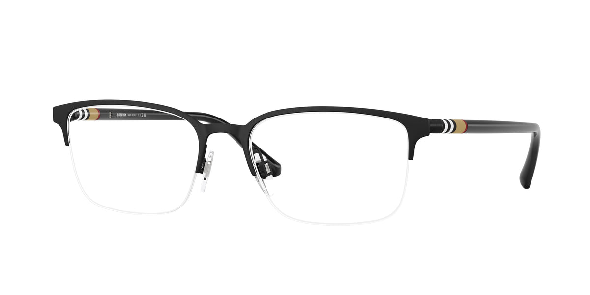 Burberry BE1323 Rectangle Eyeglasses 1213-Black Rubber 54-145-18 - Color Map Black