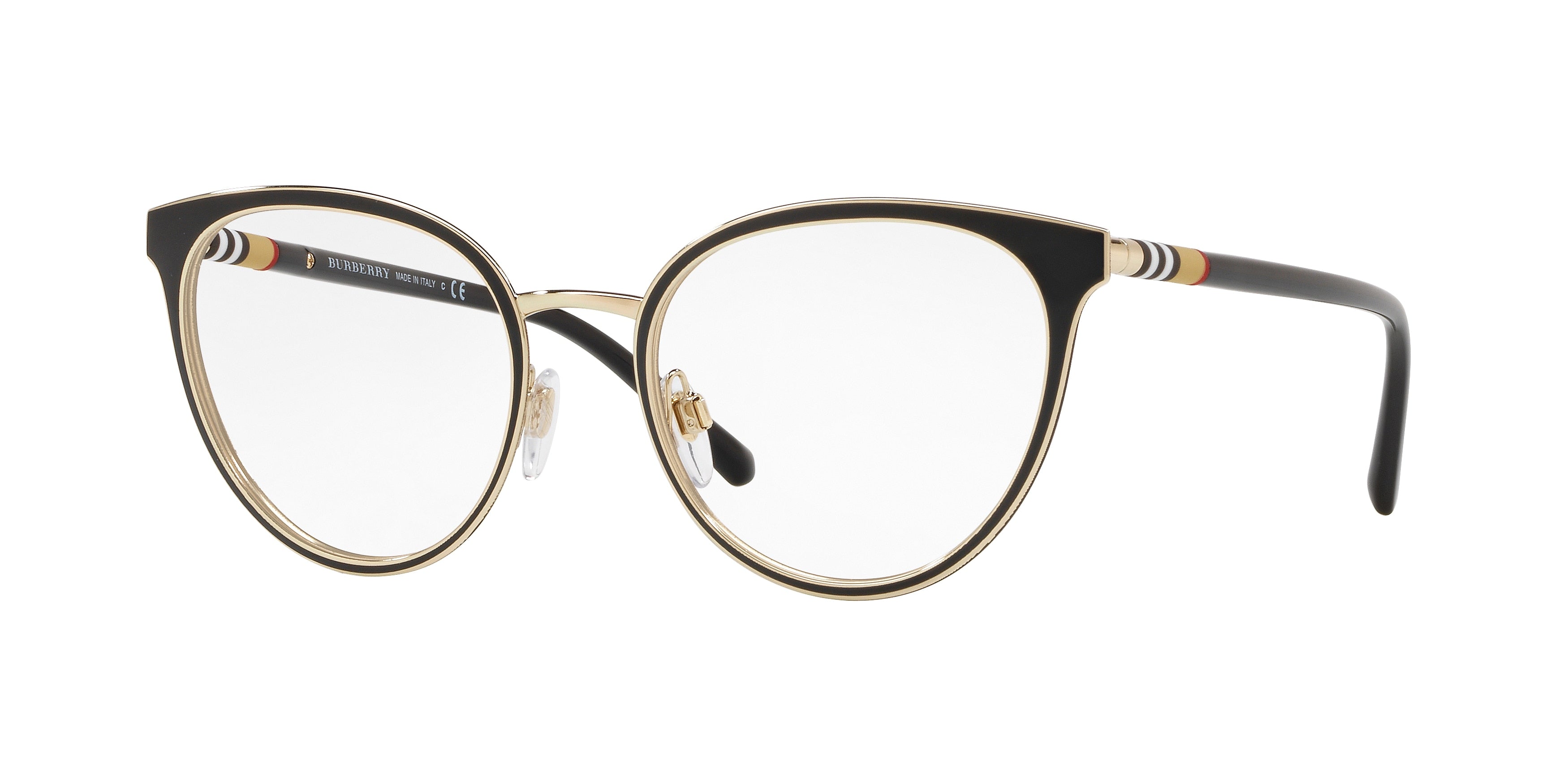Burberry BE1324 Cat Eye Eyeglasses  1262-Black/Light Gold 52-140-19 - Color Map Black