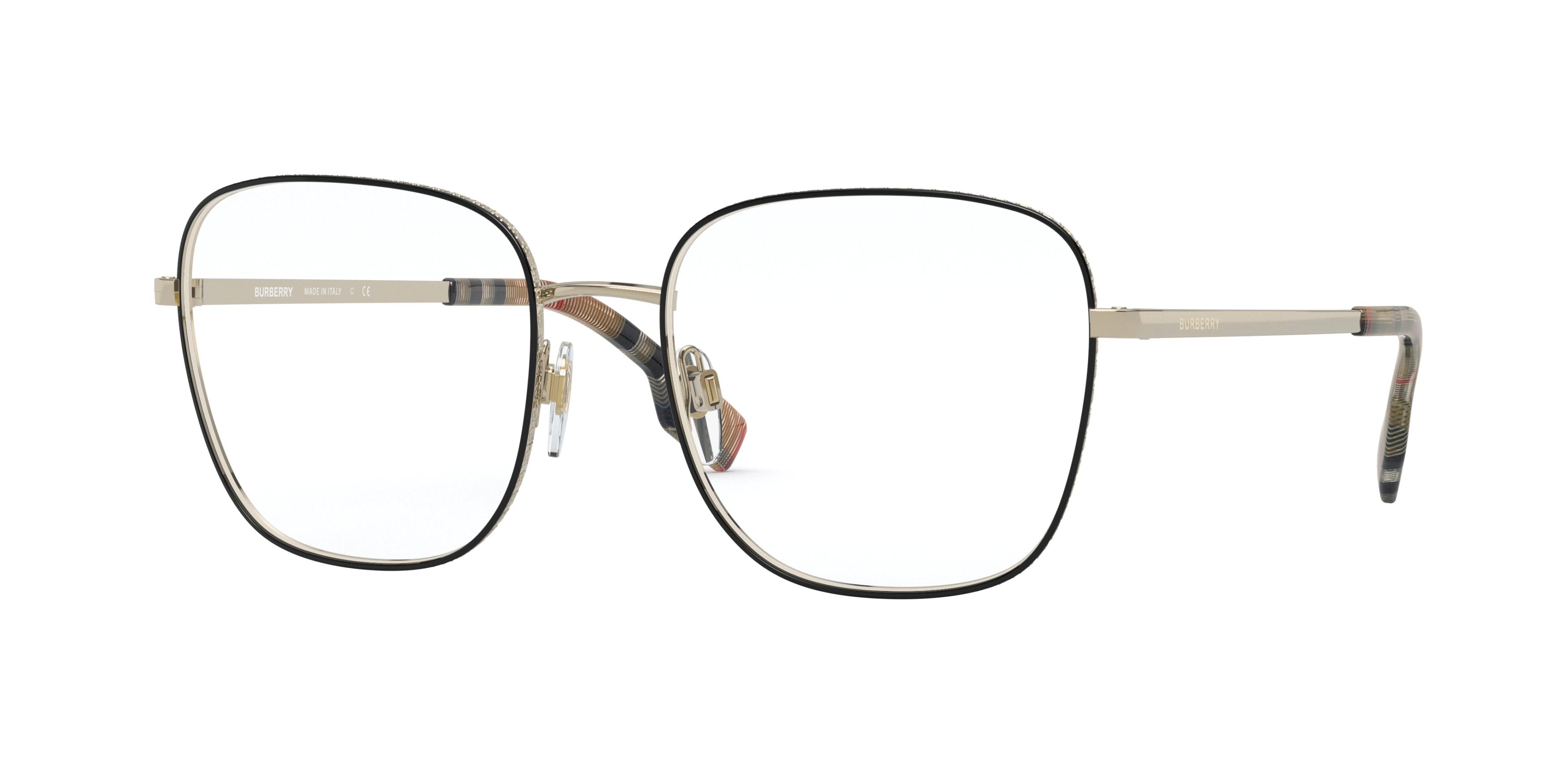 Burberry ELLIOTT BE1347 Square Eyeglasses  1109-Pale Gold/Black 54-140-18 - Color Map Gold