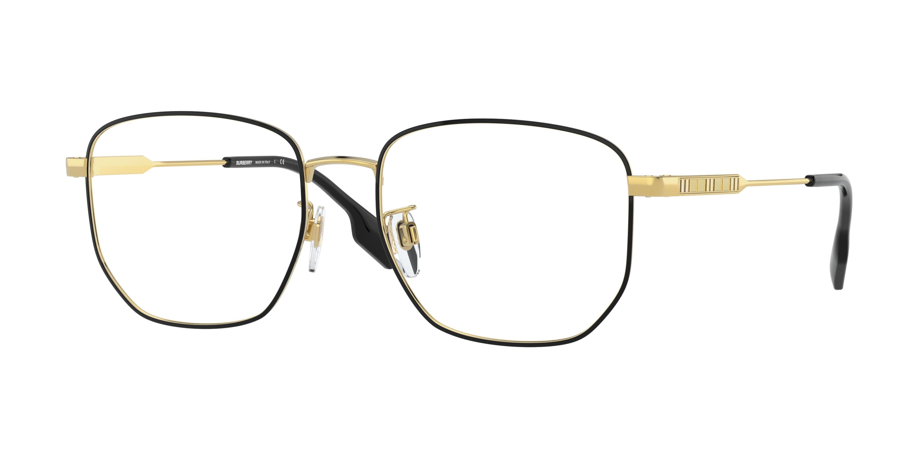 Burberry BE1352D Irregular Eyeglasses 1318-Gold/Black 56-145-18 - Color Map Black