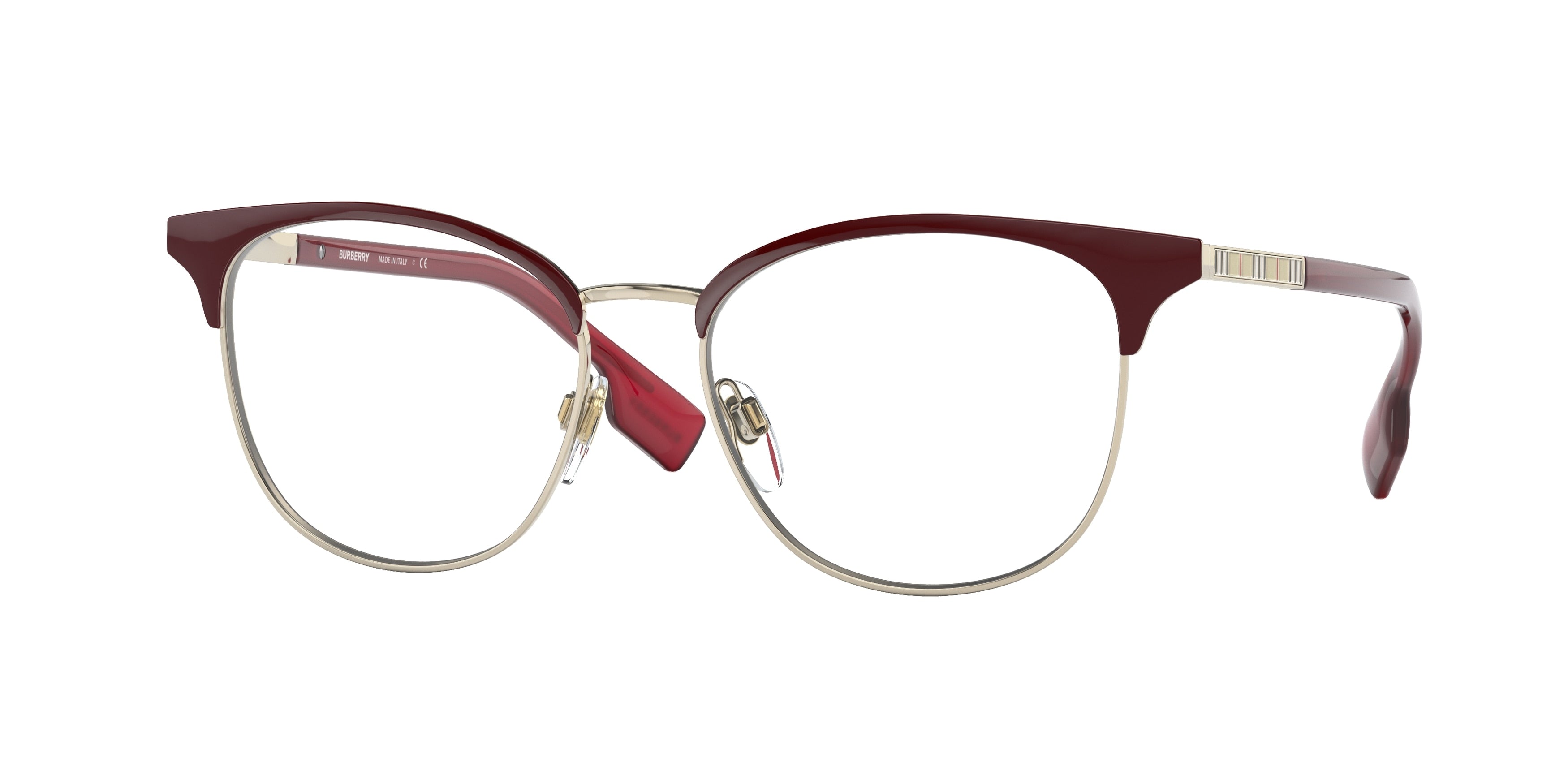 Burberry SOPHIA BE1355 Square Eyeglasses 1319-Light Gold/Bordeaux 52-140-16 - Color Map Gold