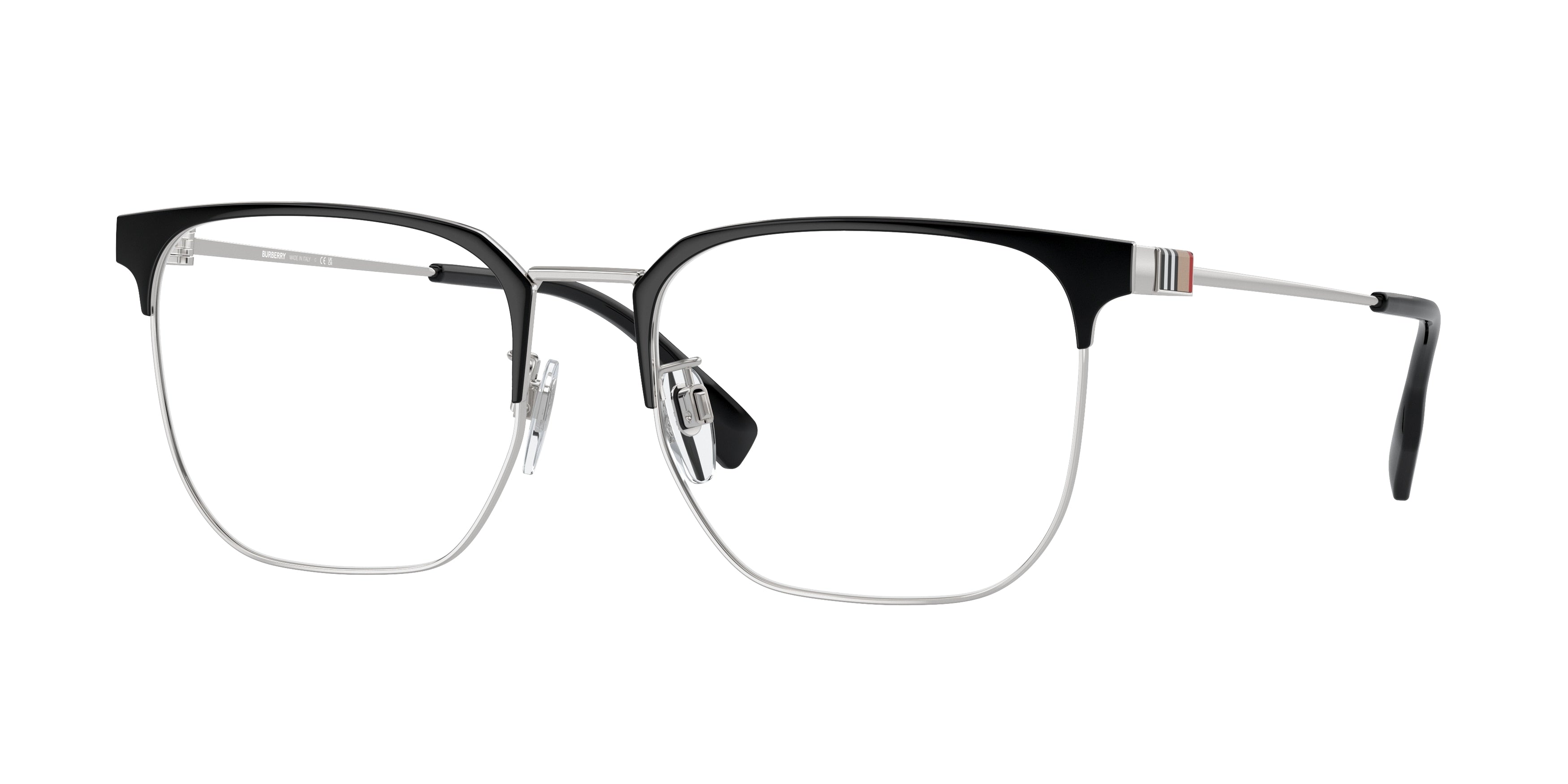 Burberry BE1383D Square Eyeglasses 1005-Silver/Black 55-145-18 - Color Map Silver