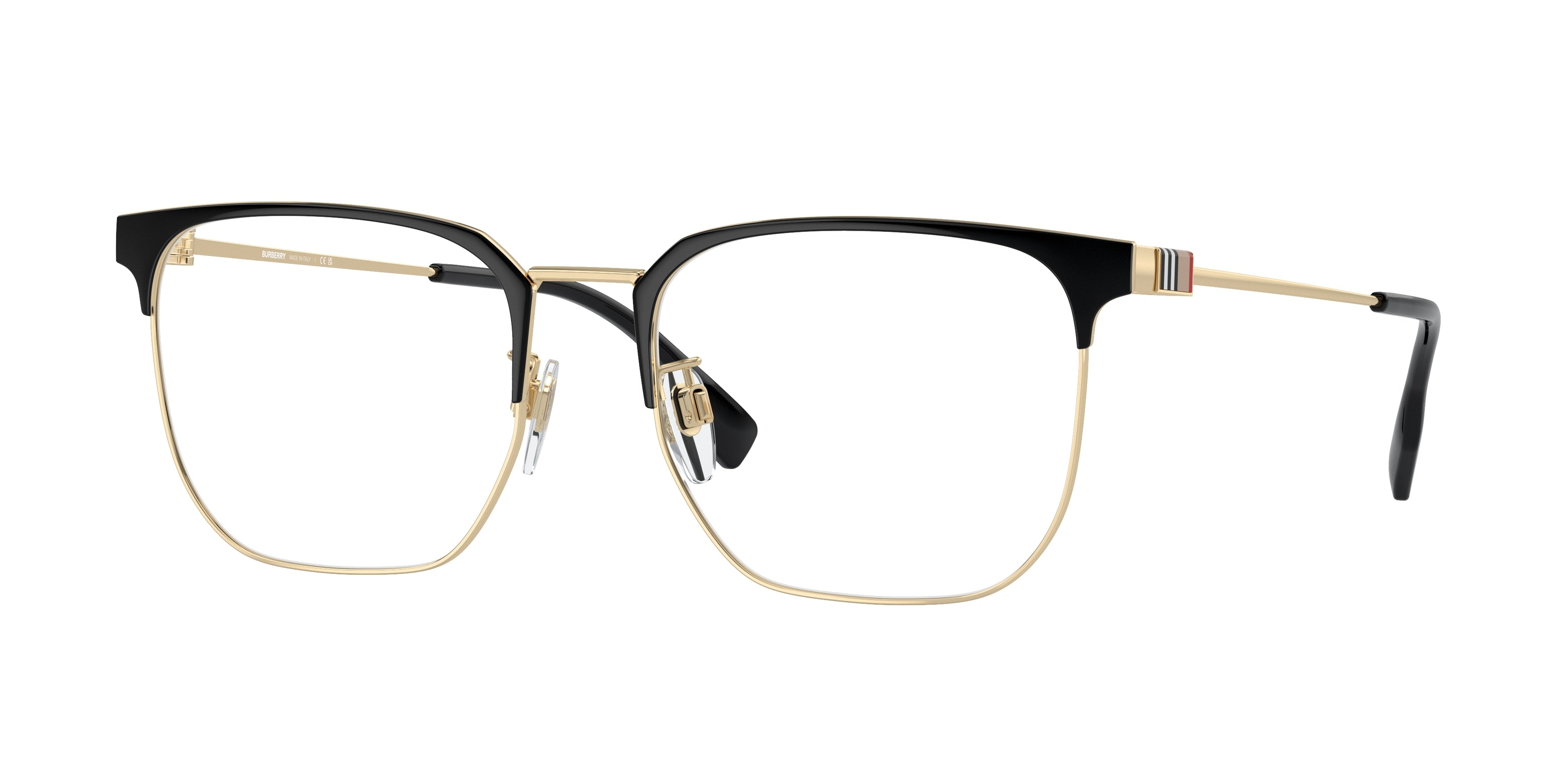 Burberry BE1383D Square Eyeglasses 1109-Light Gold/Black 55-145-18 - Color Map Gold