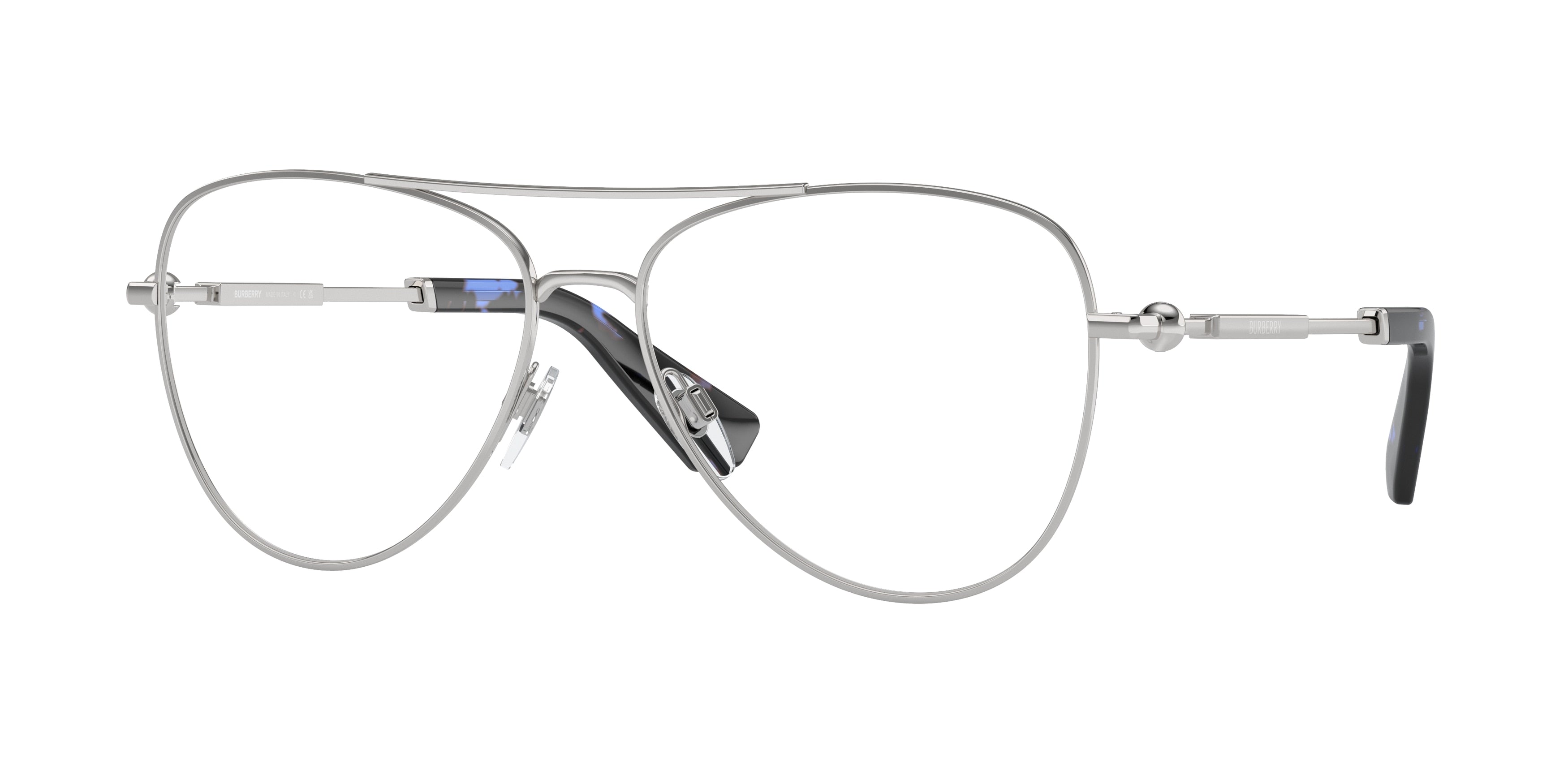 Burberry BE1386 Pilot Eyeglasses 1005-Silver 57-145-15 - Color Map Silver