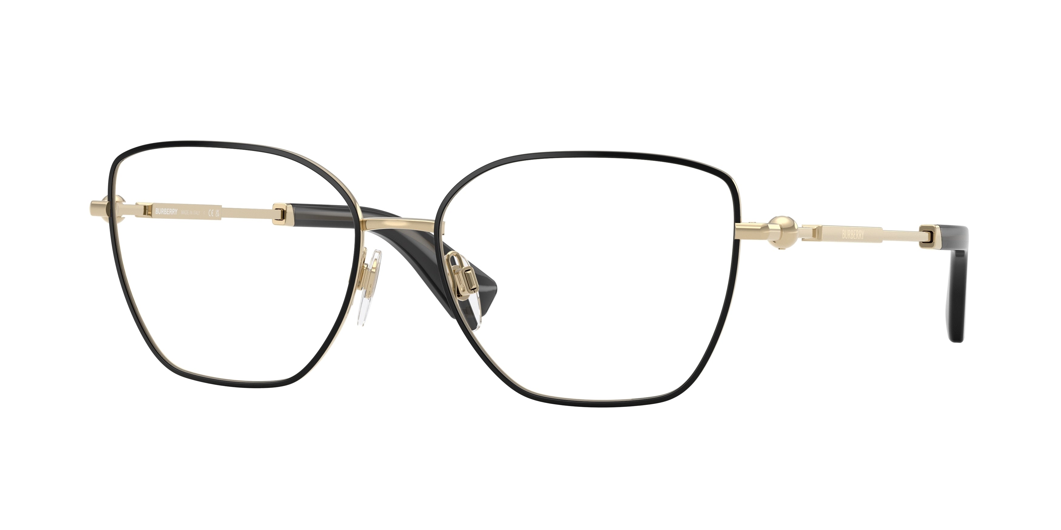 Burberry BE1390 Cat Eye Eyeglasses 1326-Light Gold With Black Rim 56-140-16 - Color Map Black