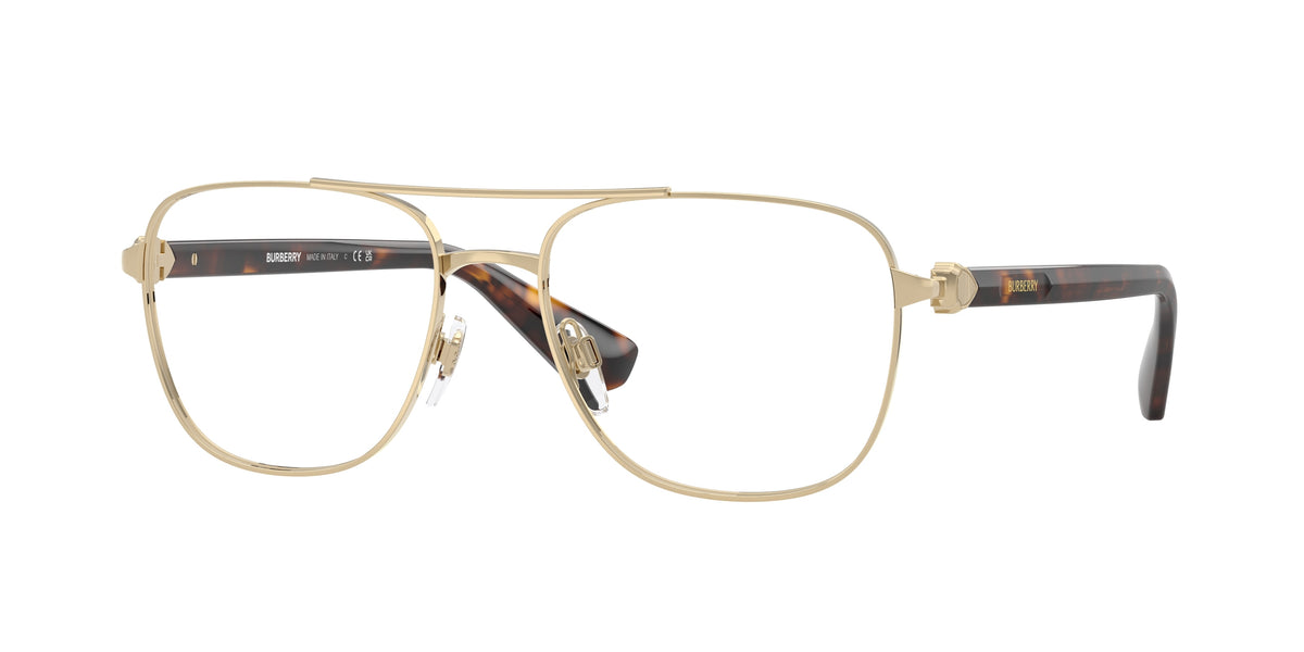 Burberry BE1396 Pilot Eyeglasses 1109-Light Gold 56-140-17 - Color Map Gold