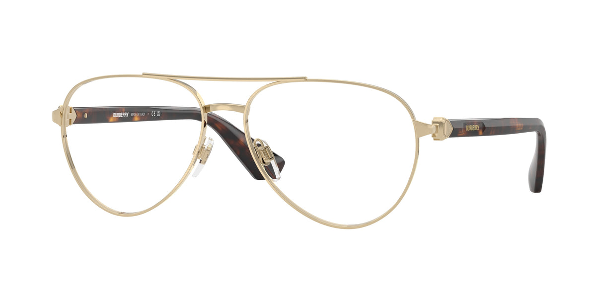 Burberry BE1397 Pilot Eyeglasses 1109-Light Gold 57-140-15 - Color Map Gold