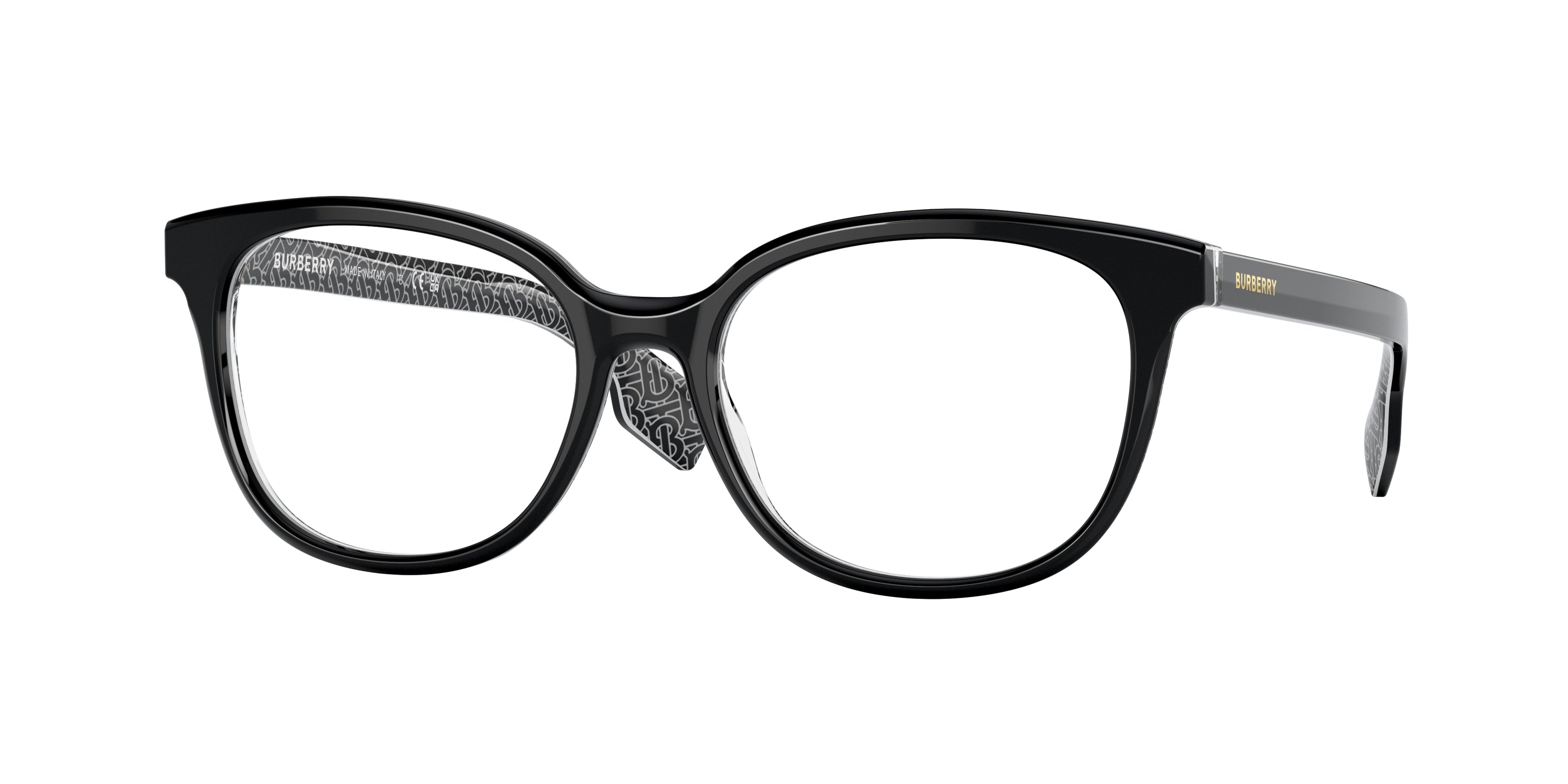 Burberry BE2291 Square Eyeglasses 3977-Black/Print Tb/Crystal 51-140-17 - Color Map Black