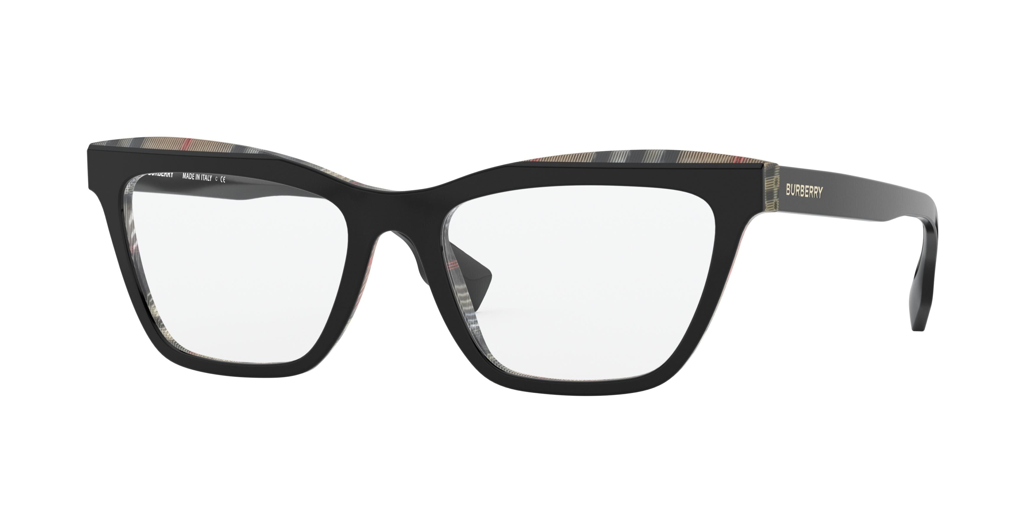 Burberry RYDE BE2309 Rectangle Eyeglasses 3828-Top Black On Vintage Check 54-140-18 - Color Map Black