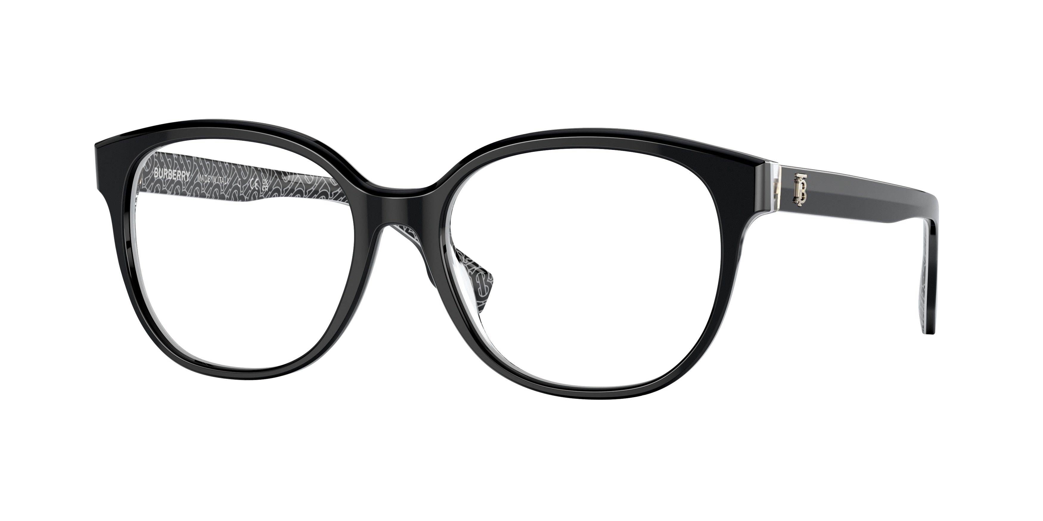 Burberry SCARLET BE2332 Square Eyeglasses  3977-Black/Print Tb/Crystal 52-140-17 - Color Map Black