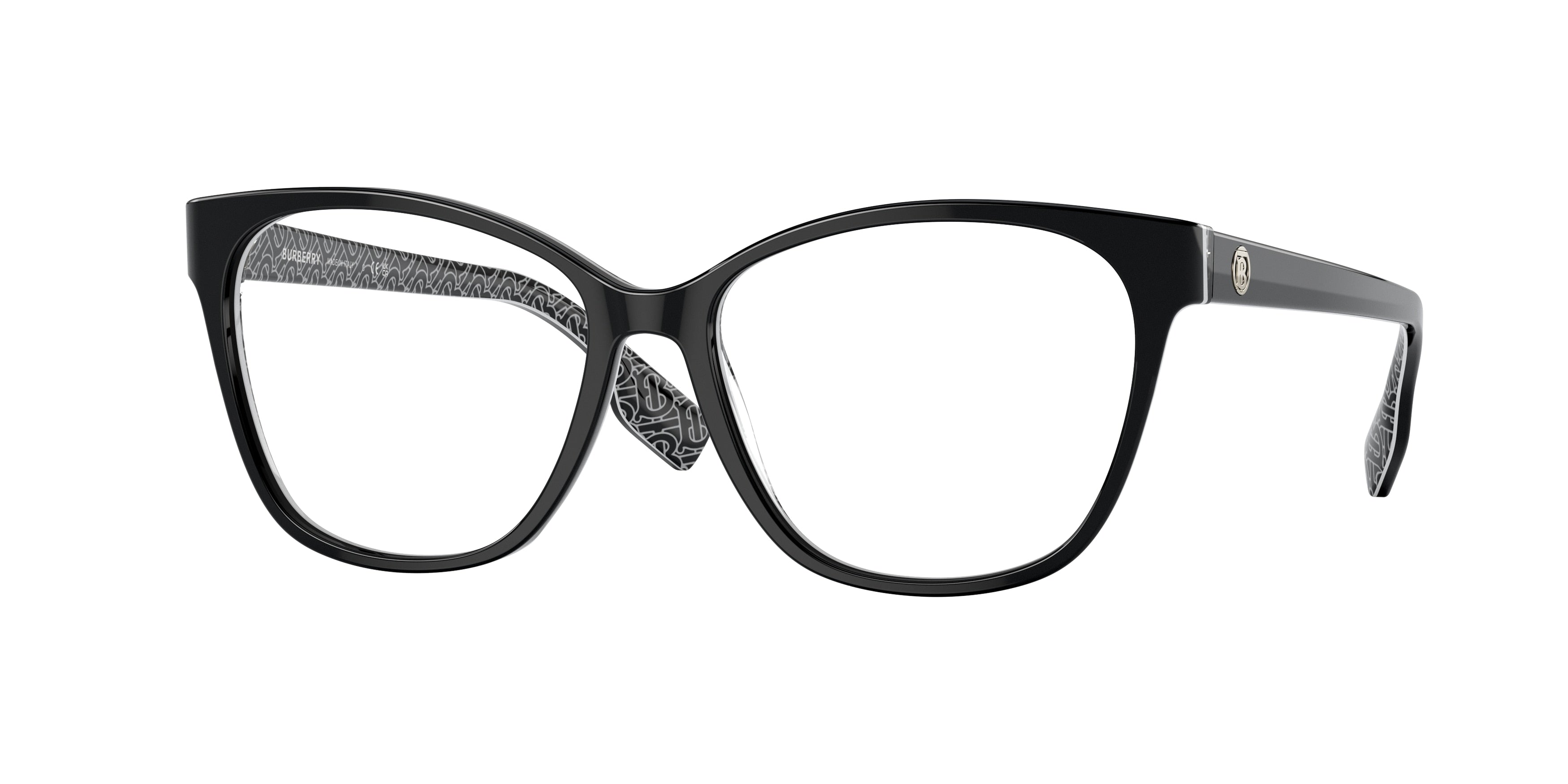 Burberry CAROLINE BE2345 Square Eyeglasses 3977-Black/Print Tb/Crystal 54-140-15 - Color Map Black