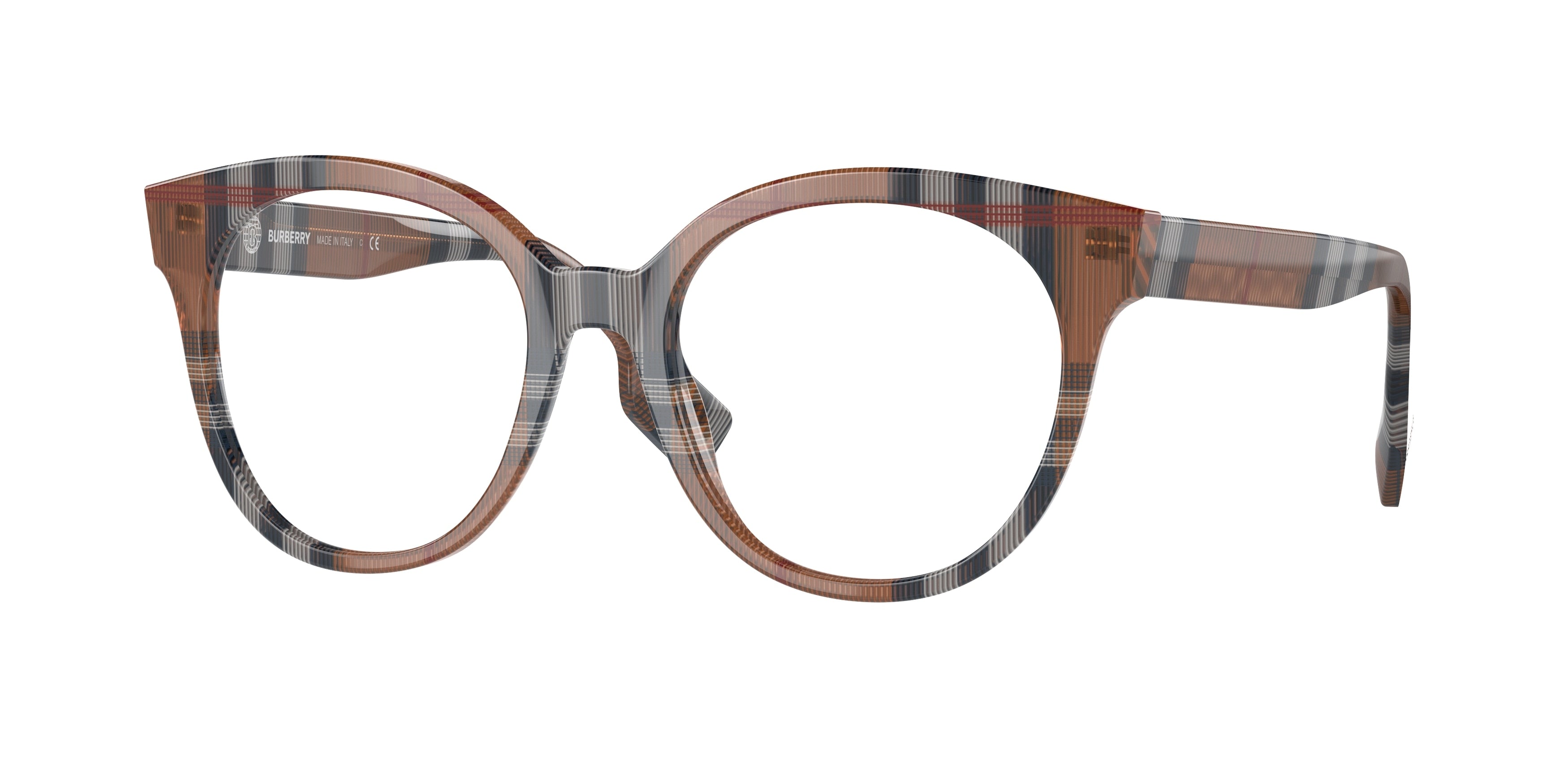 Burberry JACQUELINE BE2356 Round Eyeglasses 3967-Check Brown 51-140-18 - Color Map Brown