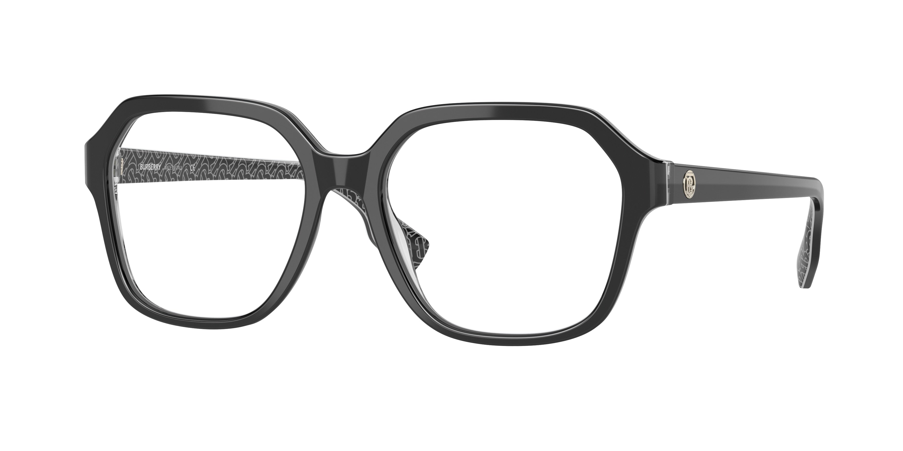 Burberry ISABELLA BE2358 Square Eyeglasses 3977-Black/Print Tb/Crystal 54-140-17 - Color Map Black