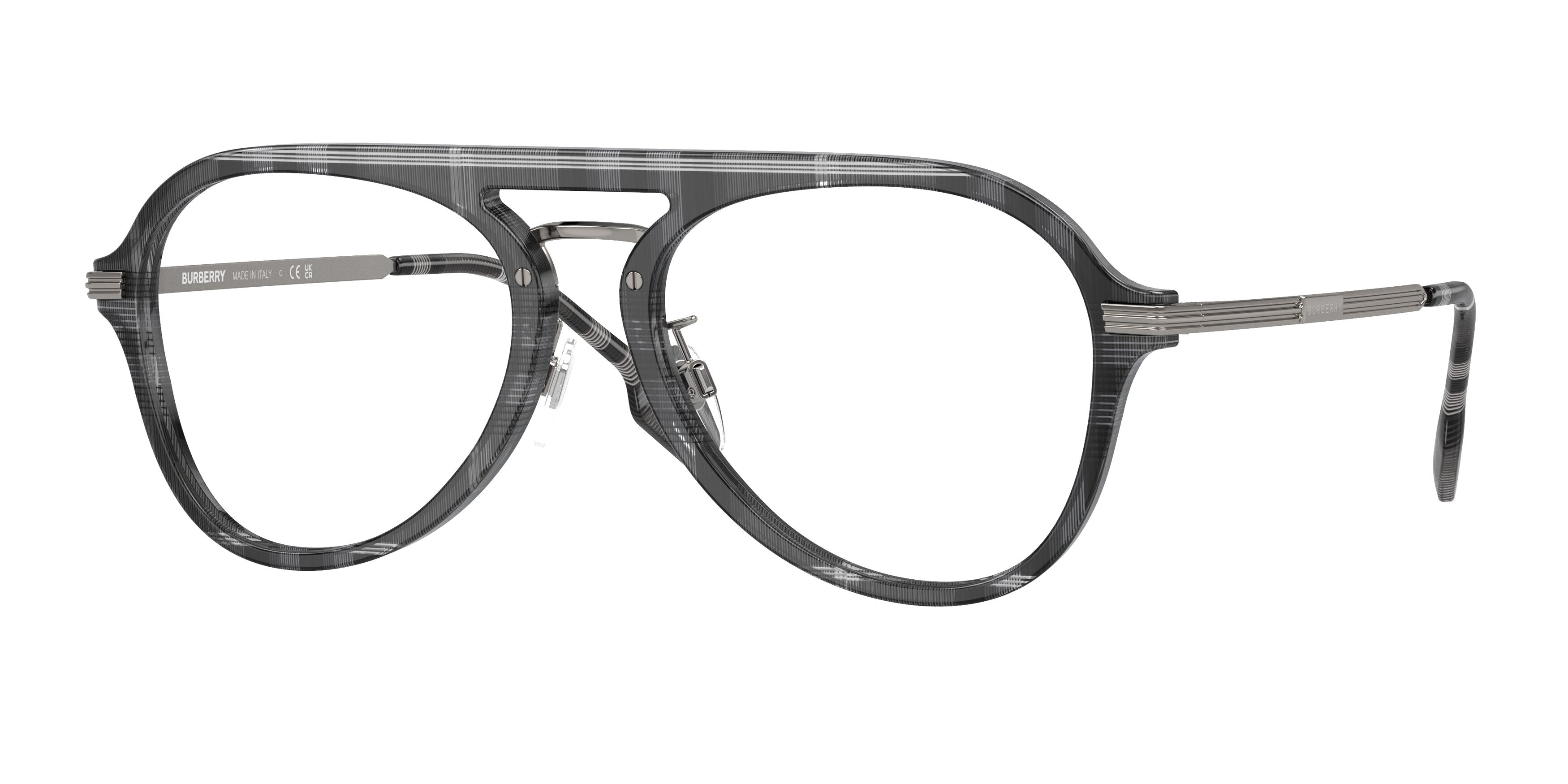 Burberry BAILEY BE2377F Pilot Eyeglasses 3804-Charcoal Check 57-150-18 - Color Map Grey