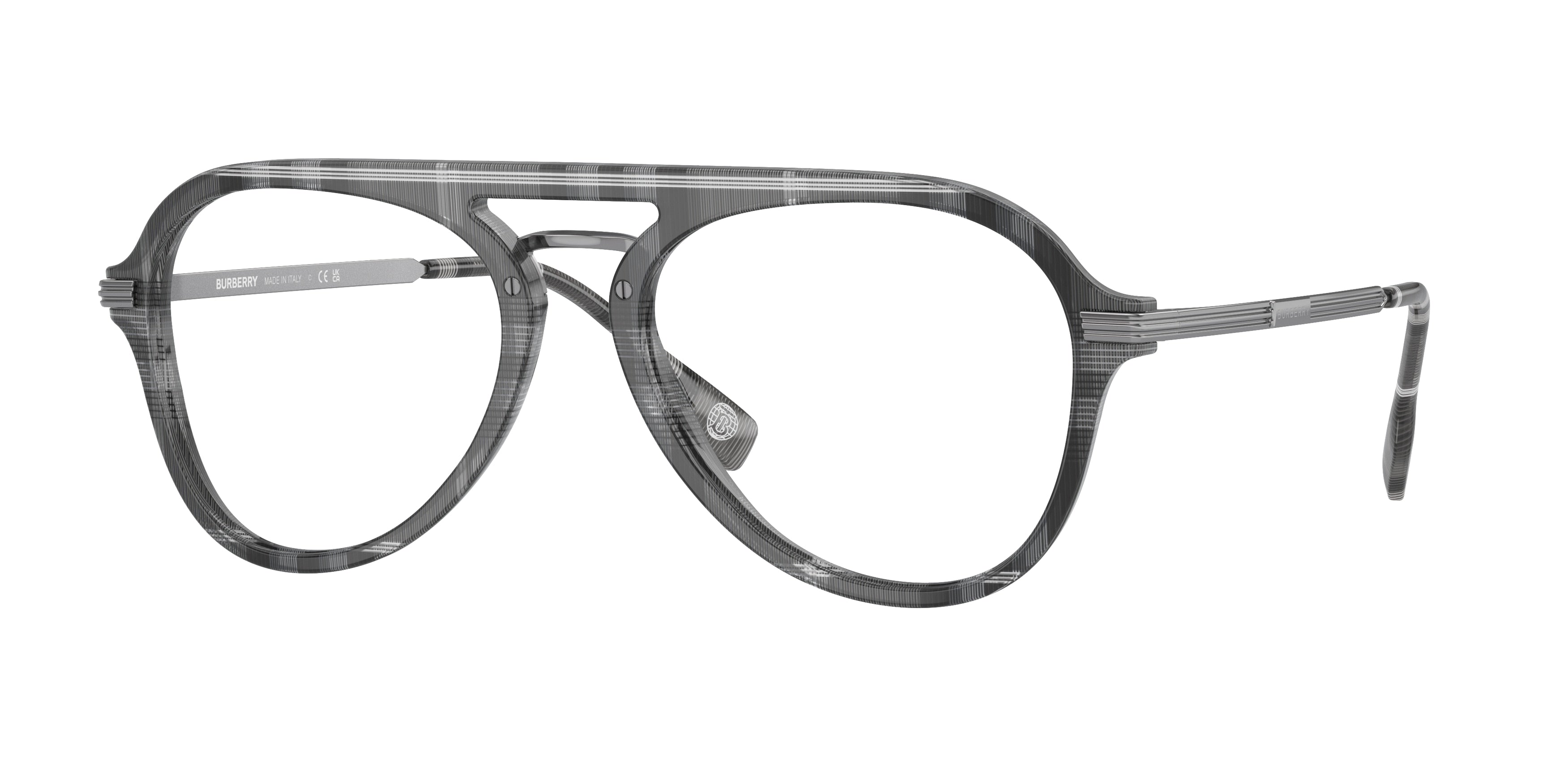 Burberry BAILEY BE2377 Pilot Eyeglasses 3804-Charcoal Check 55-145-18 - Color Map Grey