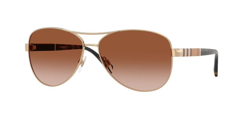 Burberry BE3080 Pilot Sunglasses 114513-Light Gold 59-135-14 - Color Map Gold