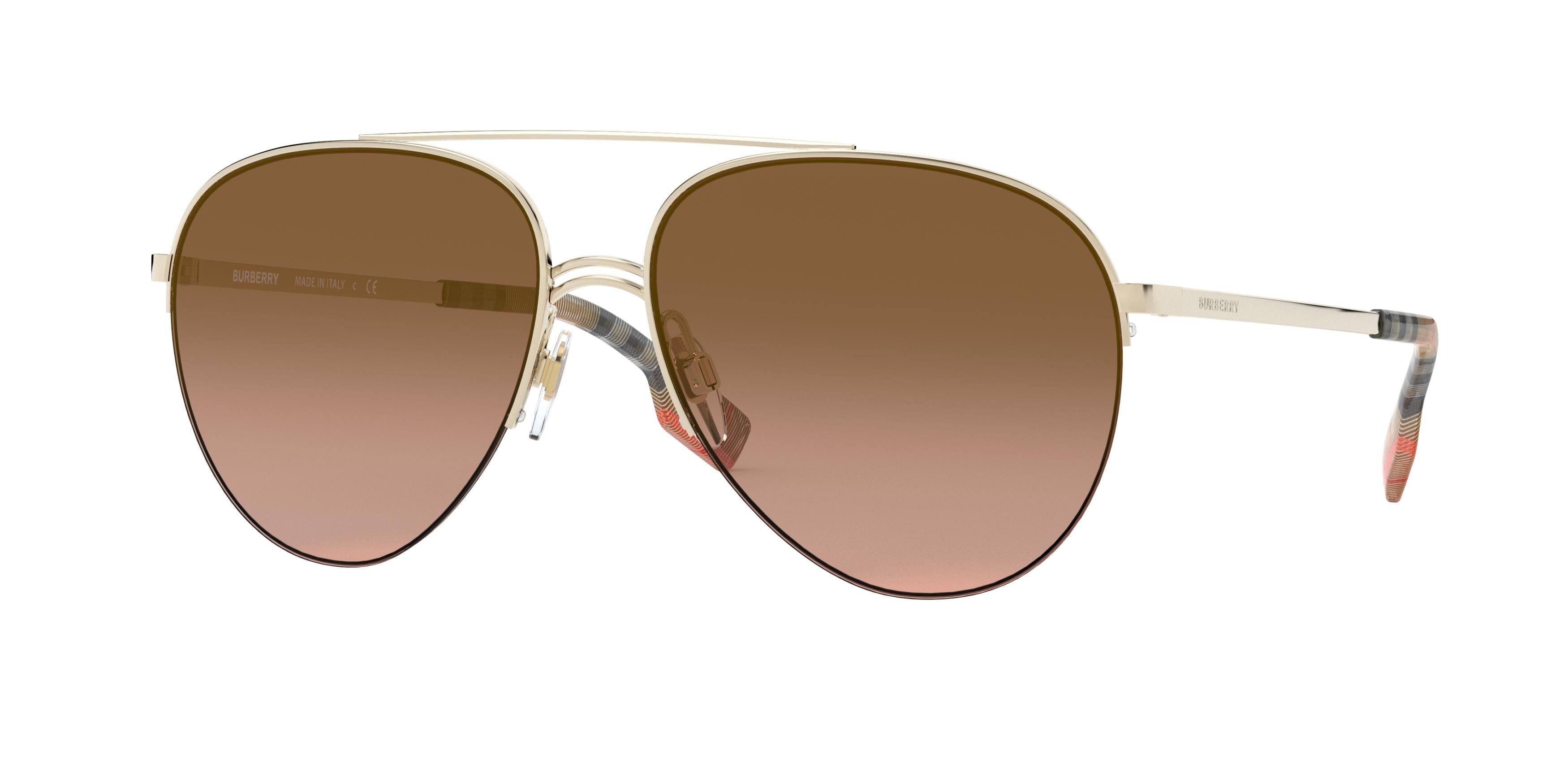 Burberry FERRY BE3113 Pilot Sunglasses 110913-Light Gold 59-140-15 - Color Map Gold