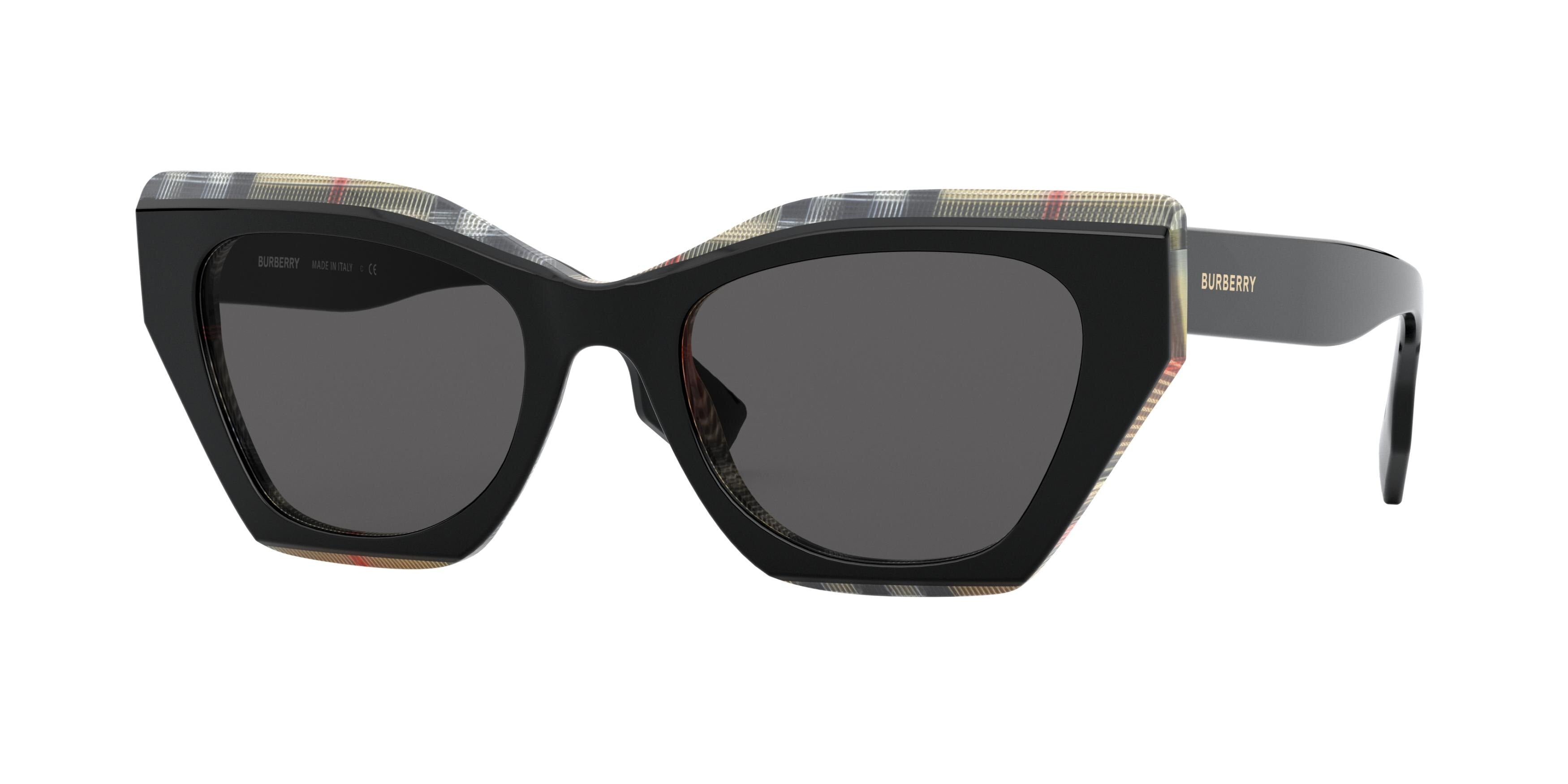 Burberry CRESSY BE4299 Butterfly Sunglasses 382887-Top Black On Vintage Check 52-140-20 - Color Map Black
