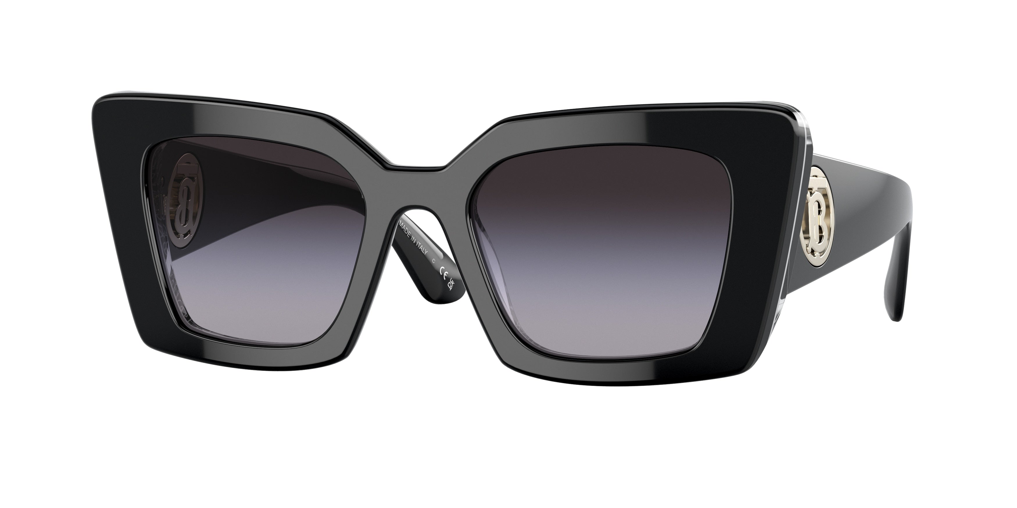 Burberry DAISY BE4344 Square Sunglasses 40368G-Black/Print Tb/Crystal 51-140-20 - Color Map Black