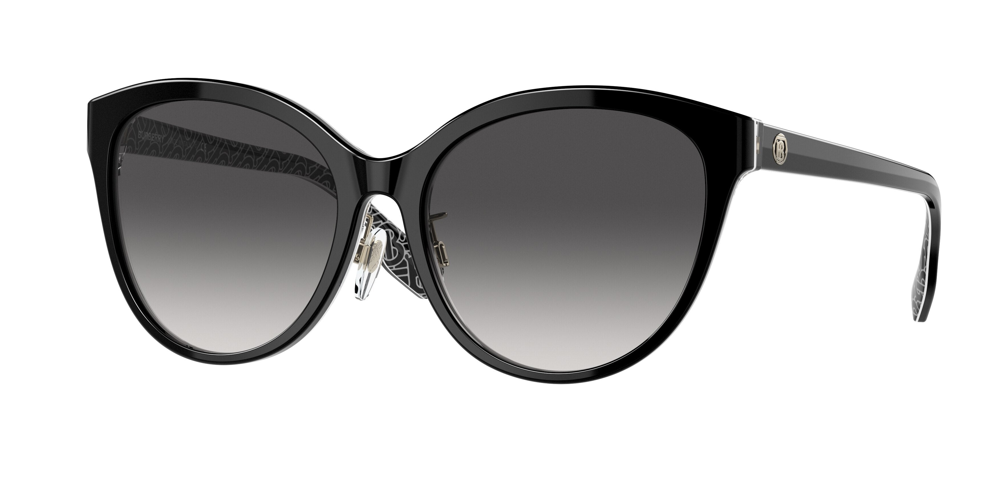 Burberry BETTY BE4365F Cat Eye Eyeglasses 39778G-Black On Print Tb/Crystal 57-140-17 - Color Map Black