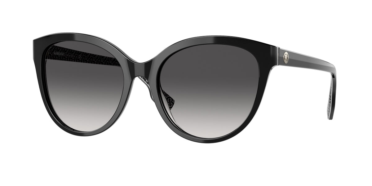 Burberry BETTY BE4365 Cat Eye Eyeglasses 39778G-Black On Print Tb/Crystal 55-140-18 - Color Map Black