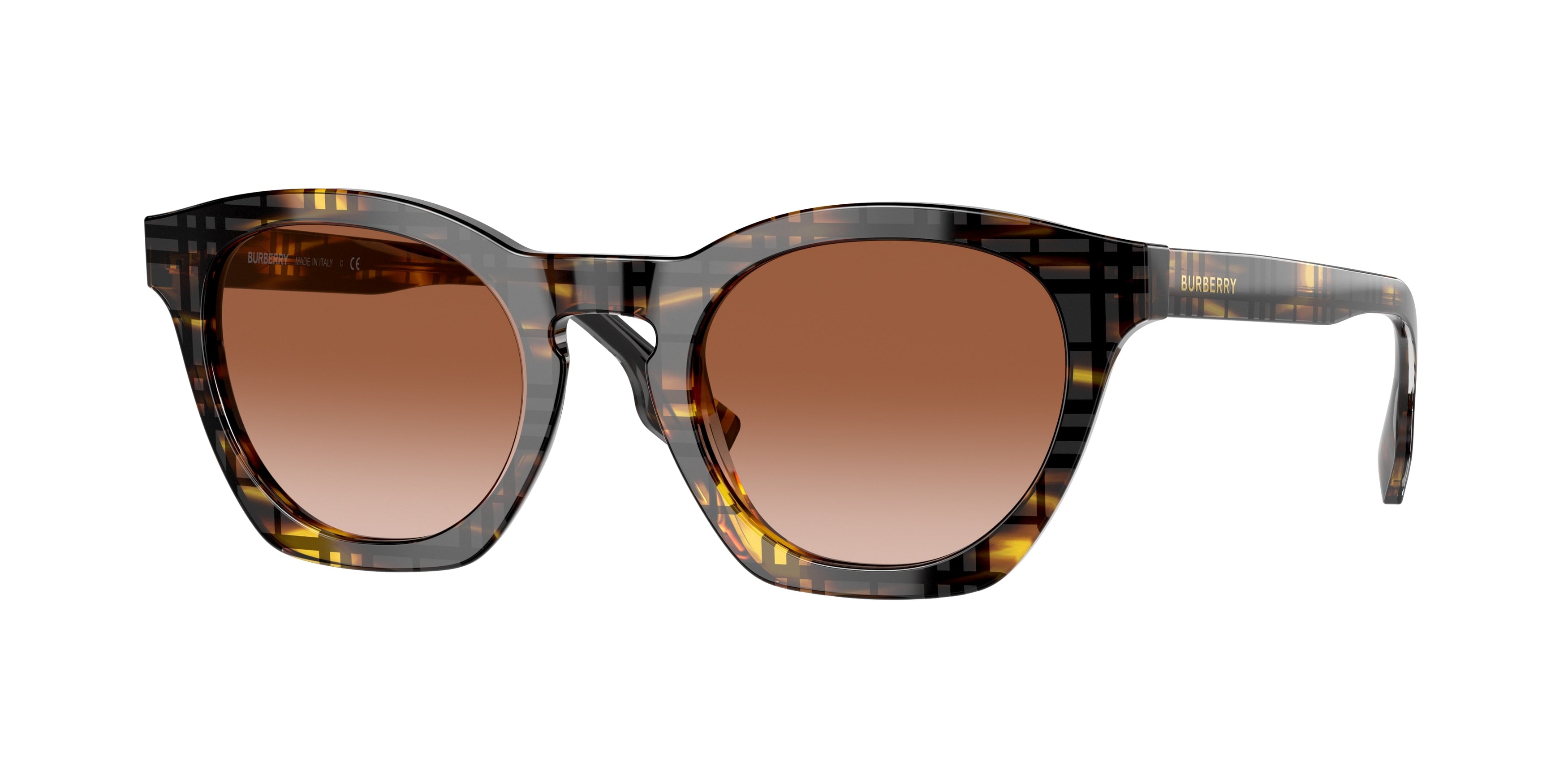 Burberry YVETTE BE4367 Irregular Sunglasses 398113-Top Check/Striped Brown 49-140-22 - Color Map Brown