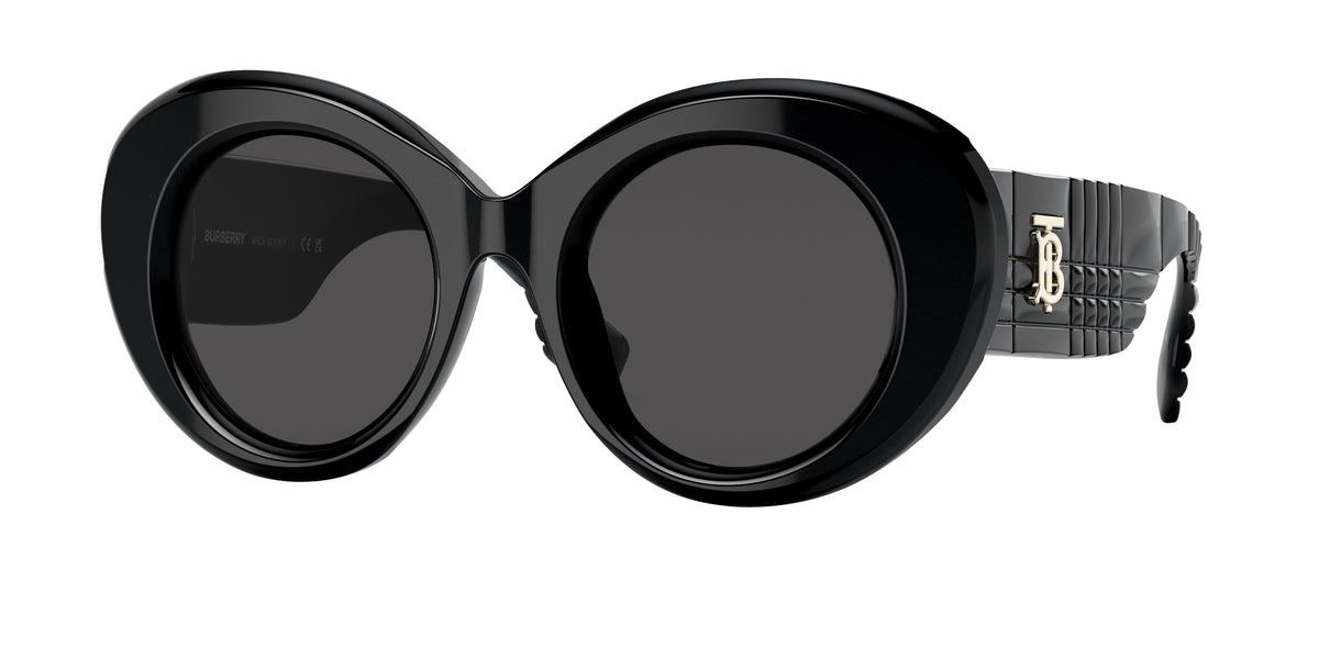 Burberry MARGOT BE4370U Round Sunglasses 300187-Black 49-140-22 - Color Map Black