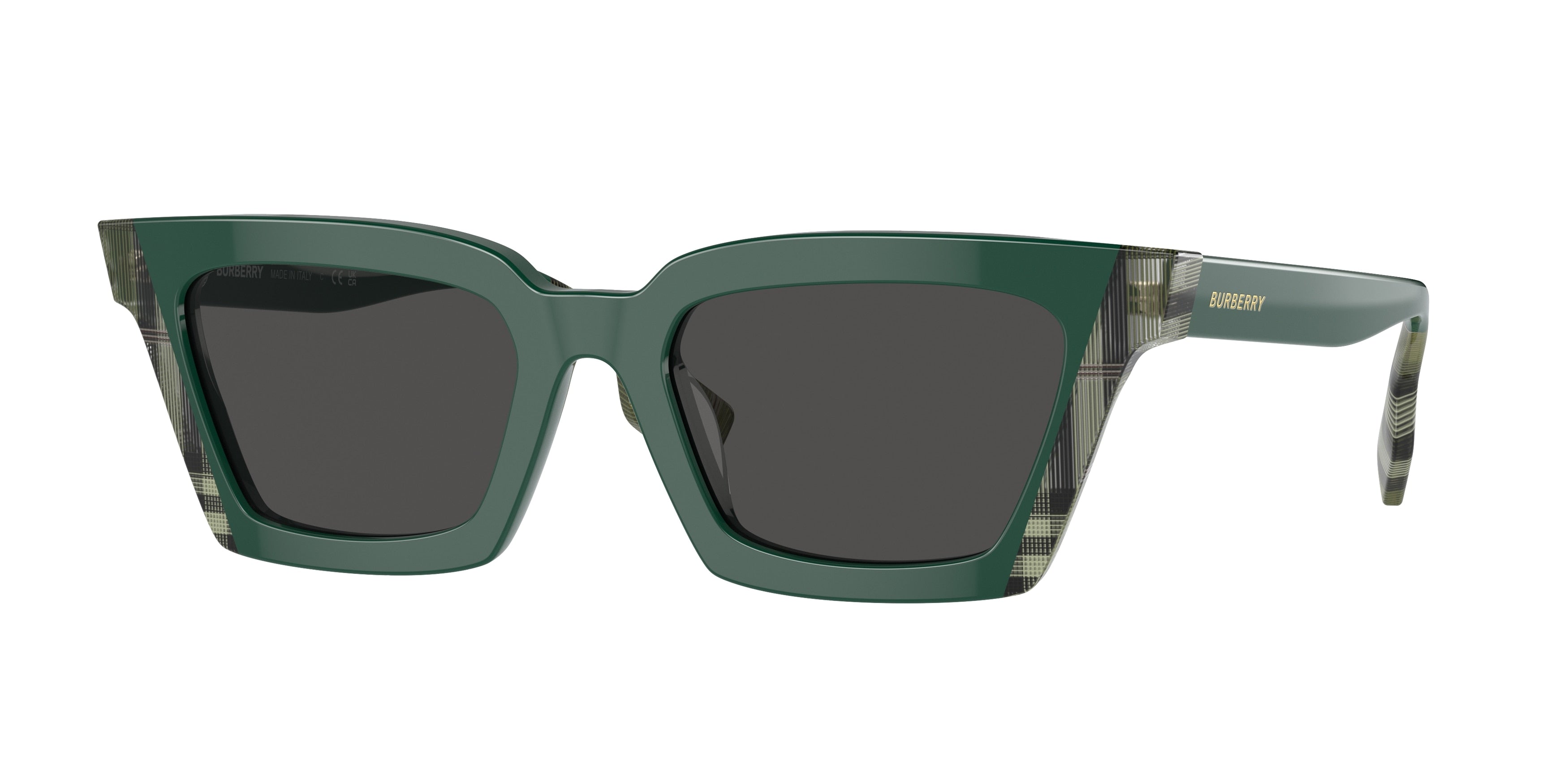 Burberry BRIAR BE4392U Square Sunglasses 405687-Green/Check Green 52-140-19 - Color Map Green