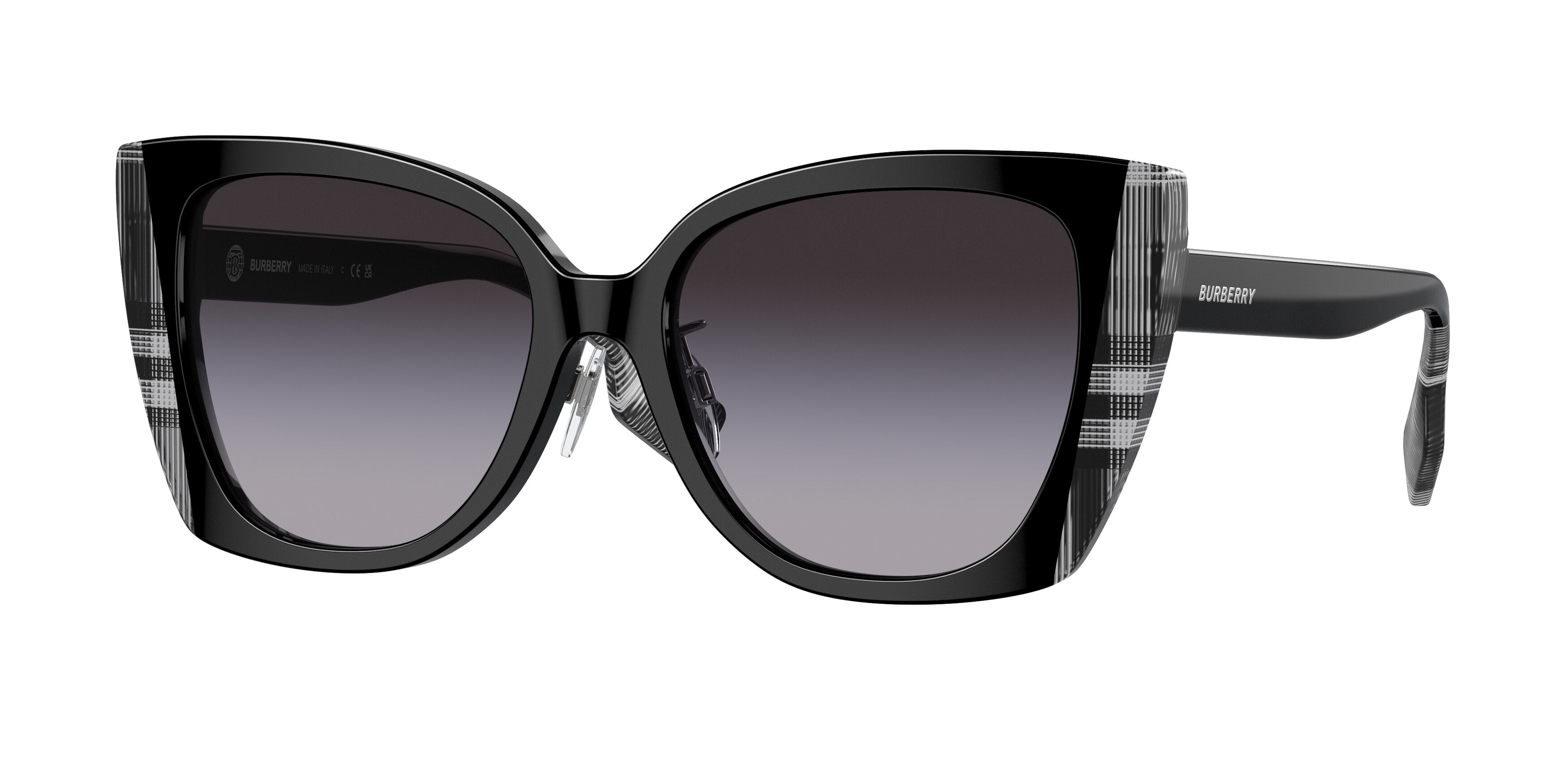 Burberry MERYL BE4393F Cat Eye Sunglasses 40518G-Black/Check White Black 54-140-17 - Color Map Black