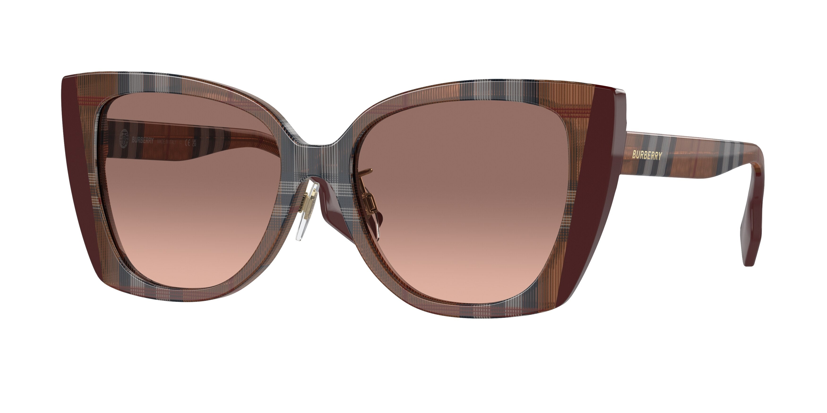 Burberry MERYL BE4393F Cat Eye Sunglasses 405413-Check Brown/Bordeaux 54-140-17 - Color Map Brown
