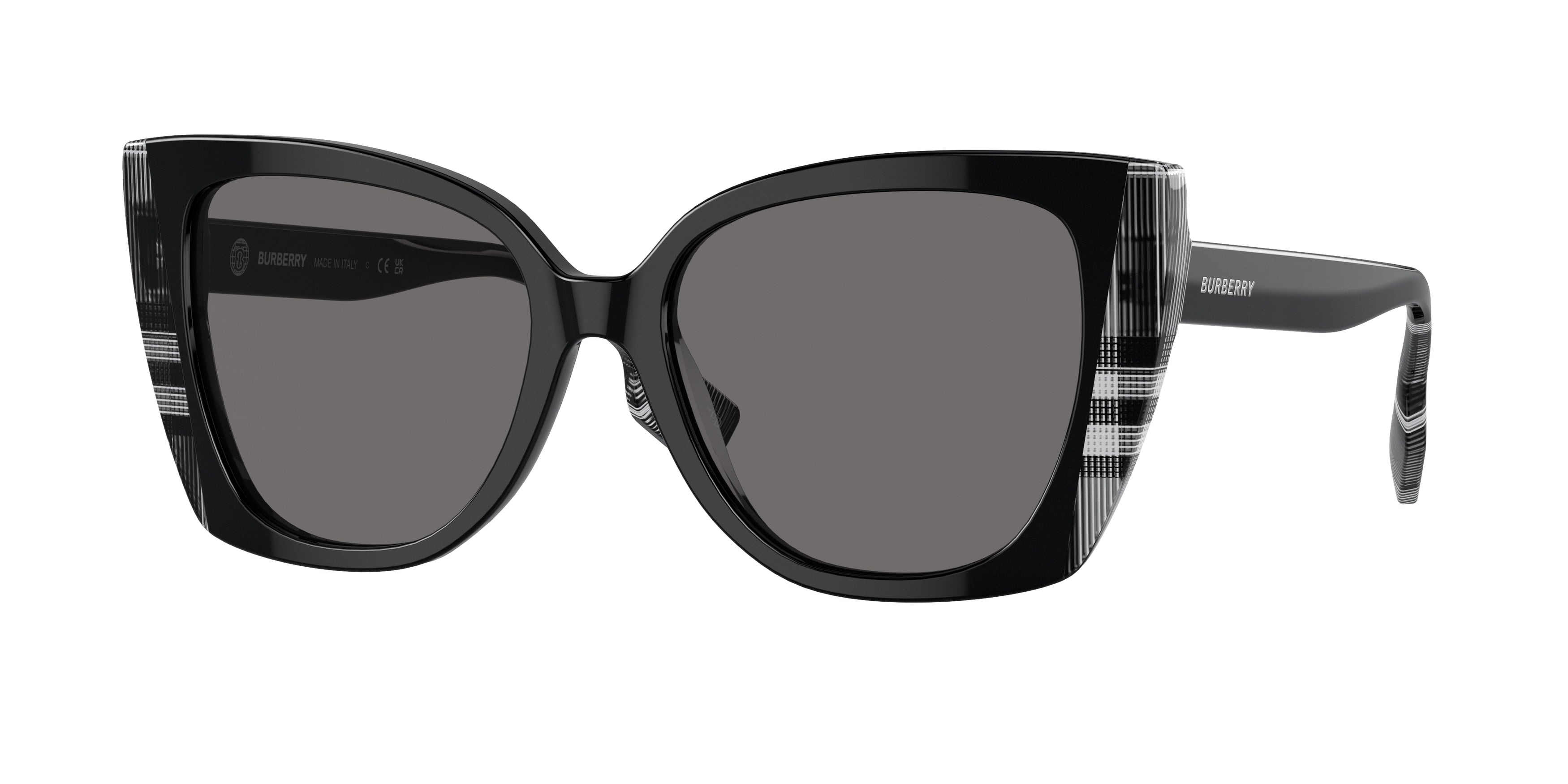 Burberry MERYL BE4393 Cat Eye Sunglasses 405181-Black/Check White Black 54-140-17 - Color Map Black