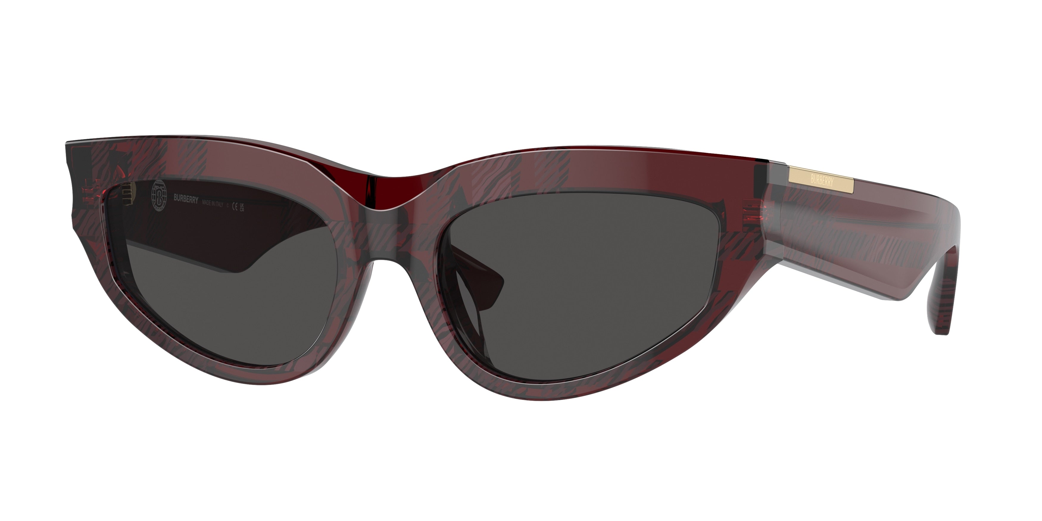 Burberry BE4425U Cat Eye Sunglasses 411587-Check Red 55-145-19 - Color Map Red