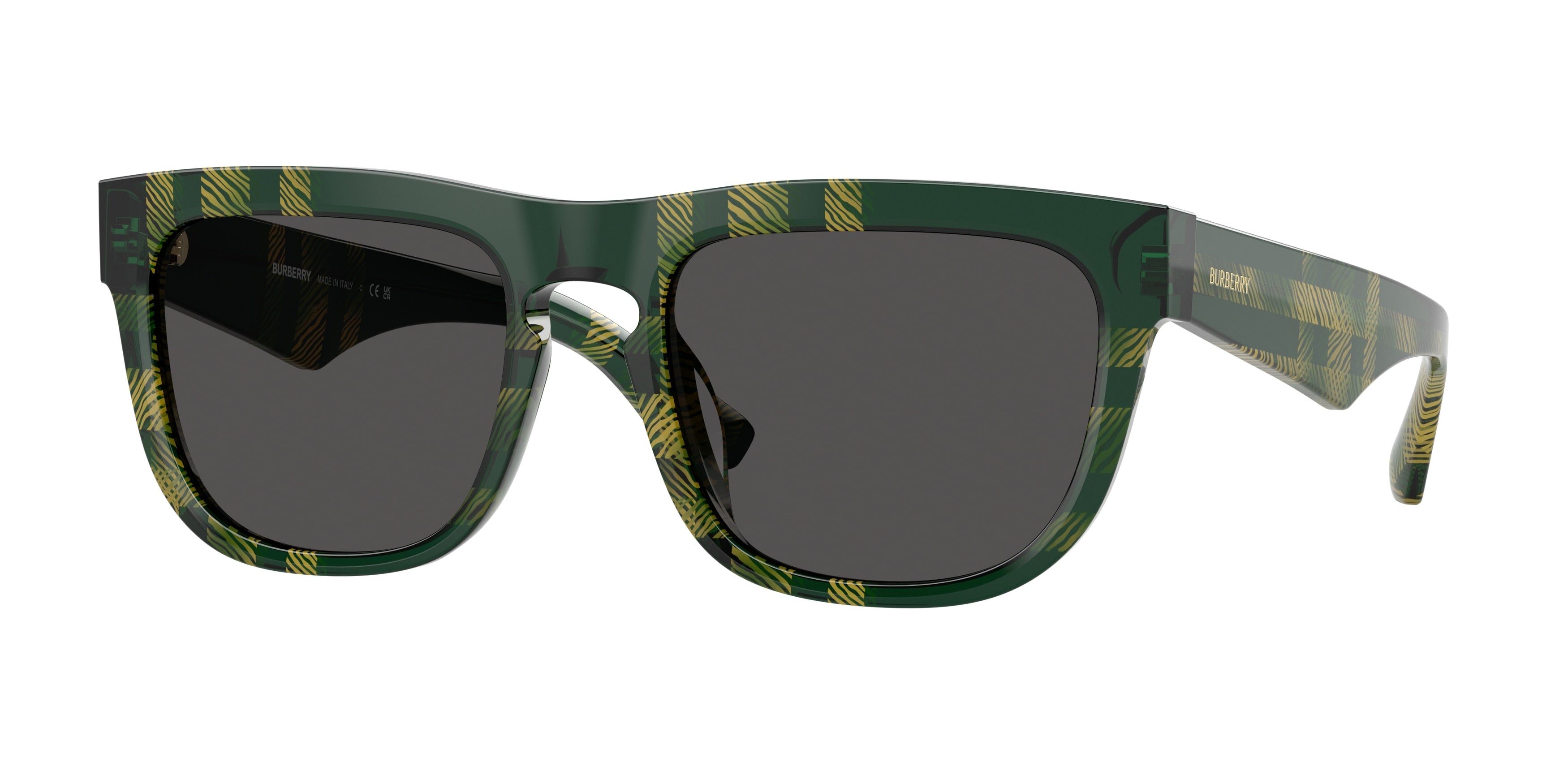 Burberry BE4431U Square Sunglasses 412587-Check Green 56-145-20 - Color Map Green