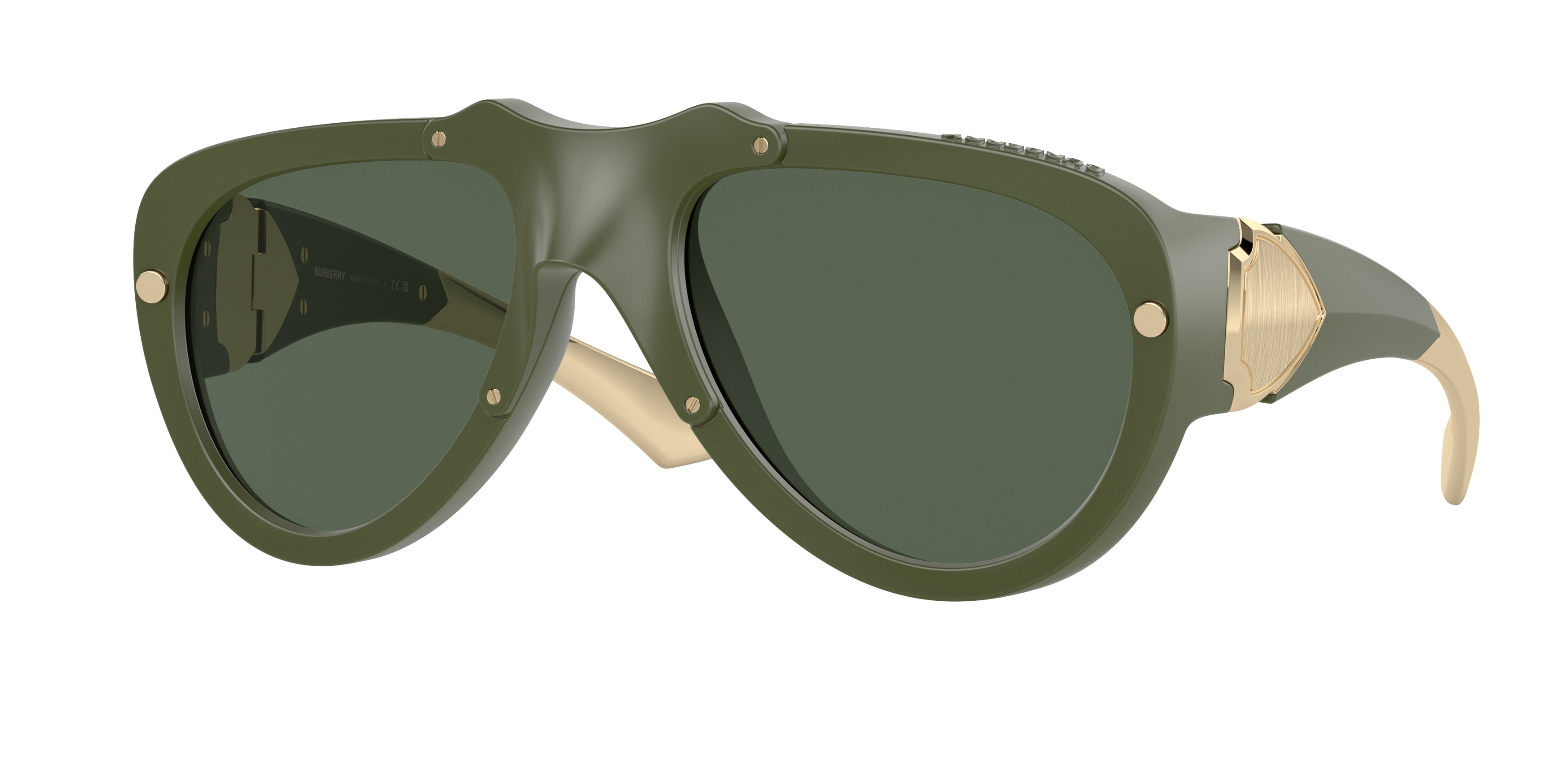 Burberry BE4433U Pilot Sunglasses 413871-Green Rubber 57-125-20 - Color Map Green