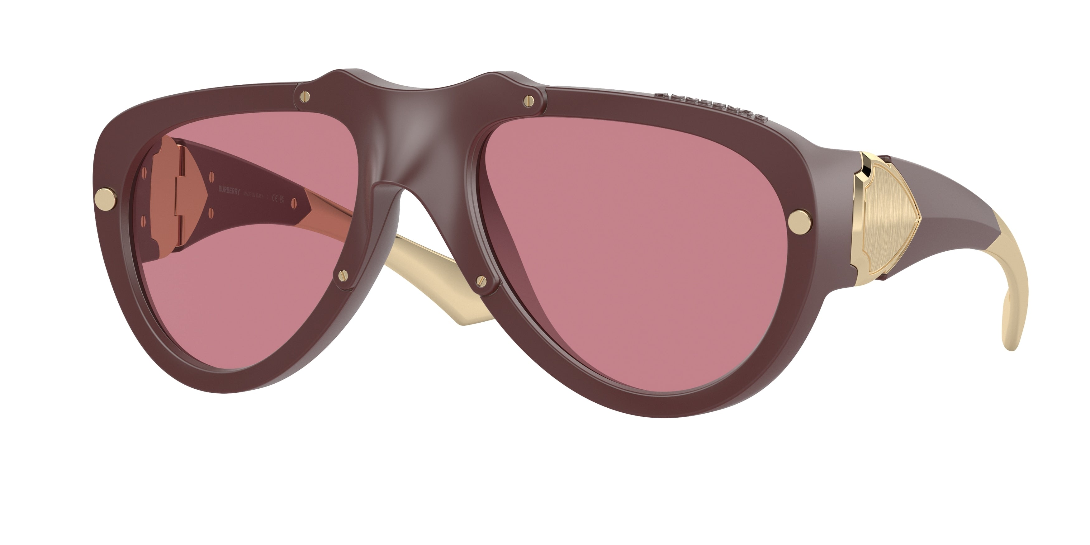 Burberry BE4433U Pilot Sunglasses 414075-Rubber Burgundy 57-125-20 - Color Map Red