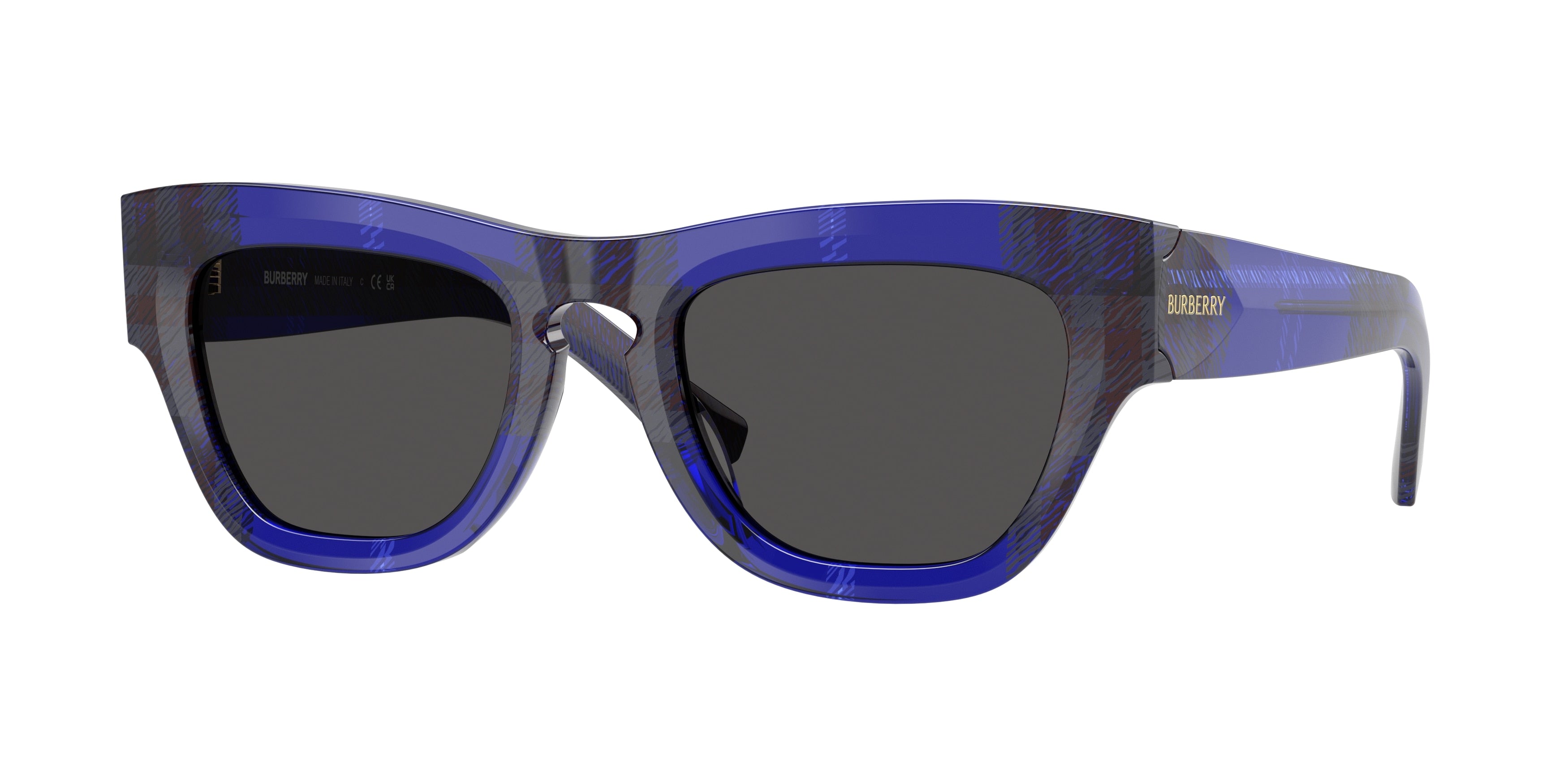 Burberry BE4440U Irregular Sunglasses 411487-Check Blue 51-140-21 - Color Map Blue