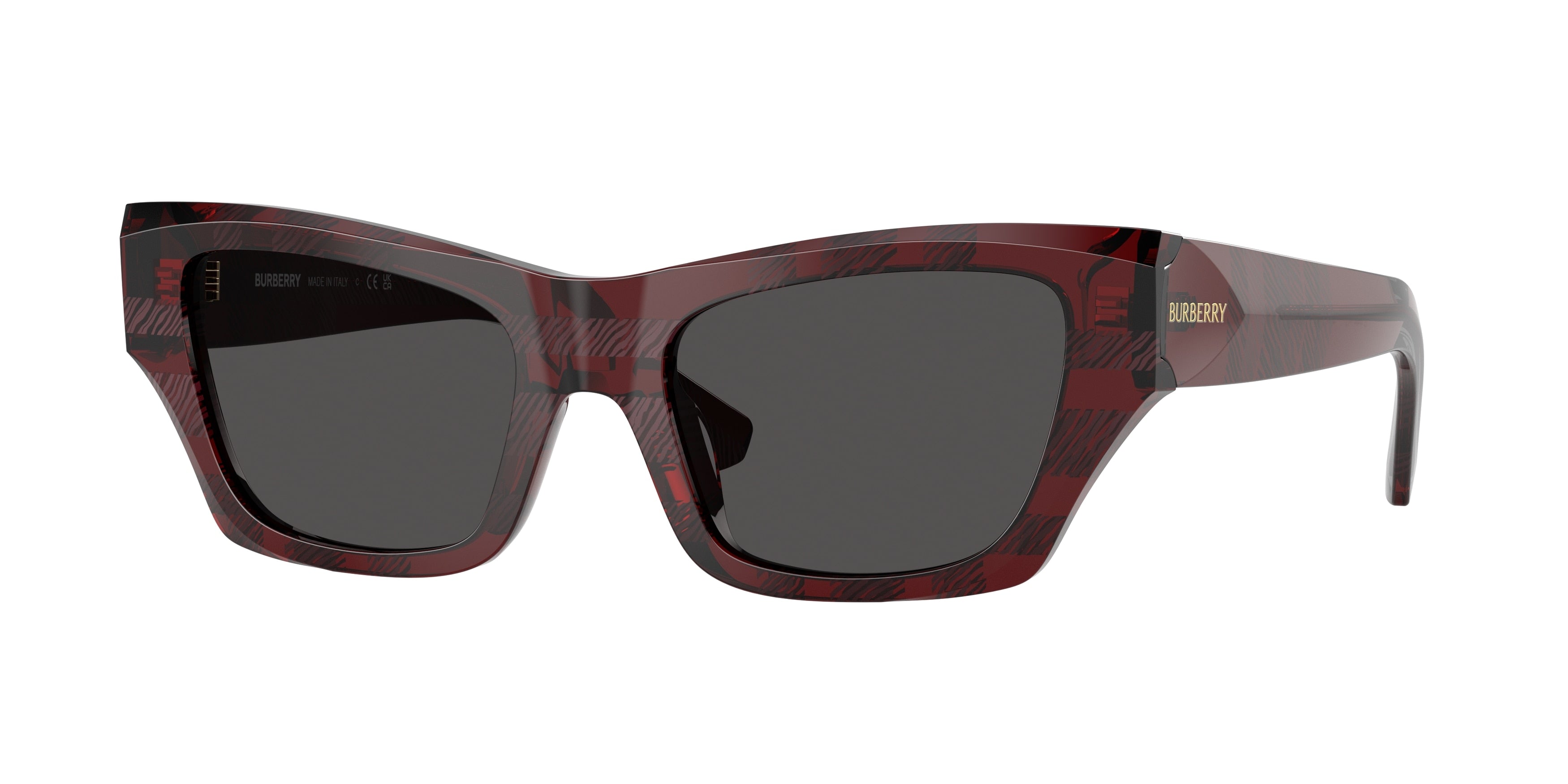 Burberry BE4441U Cat Eye Sunglasses 411587-Check Red 52-140-19 - Color Map Red