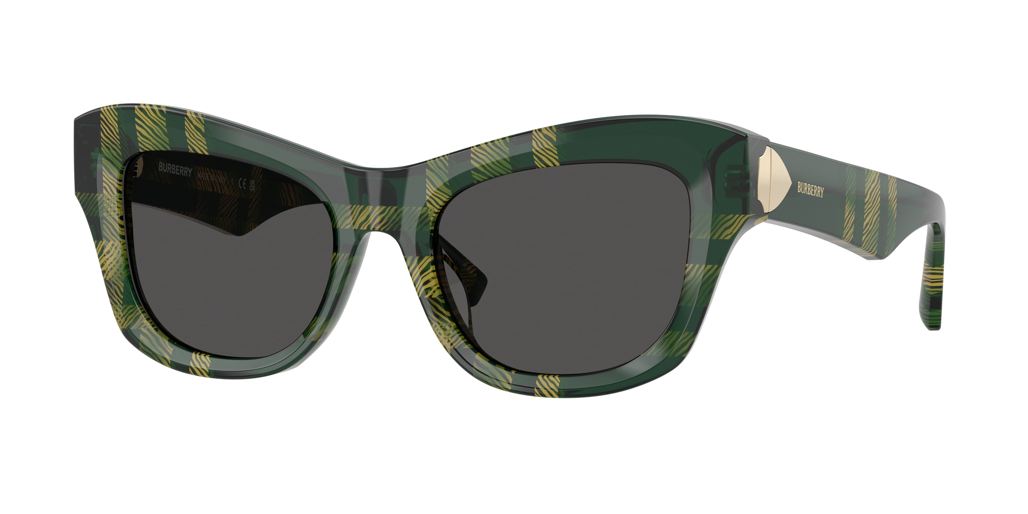 Burberry BE4442U Cat Eye Sunglasses 412587-Check Green 51-145-19 - Color Map Green