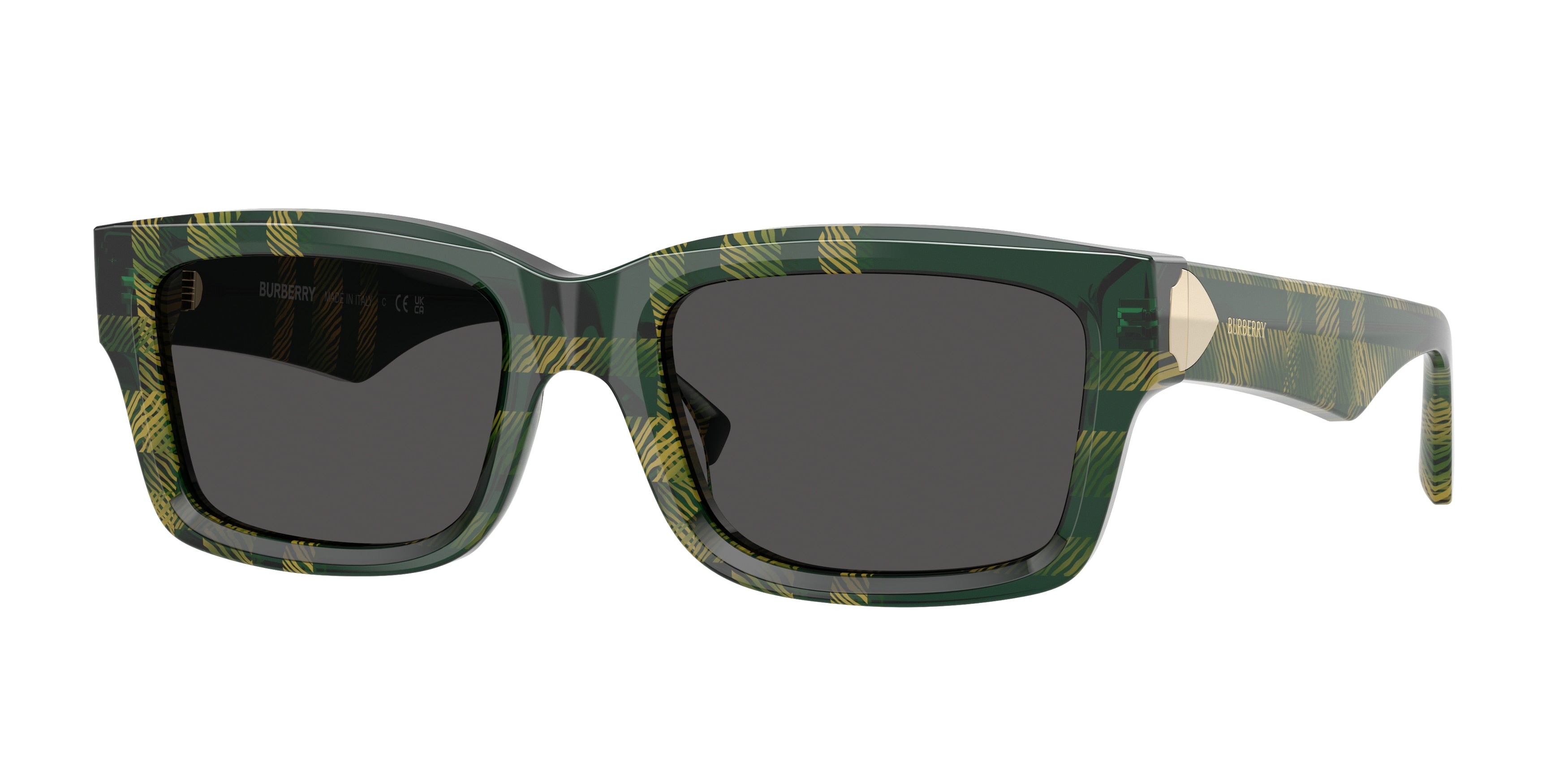 Burberry BE4443F Rectangle Sunglasses 412587-Check Green 55-145-20 - Color Map Green