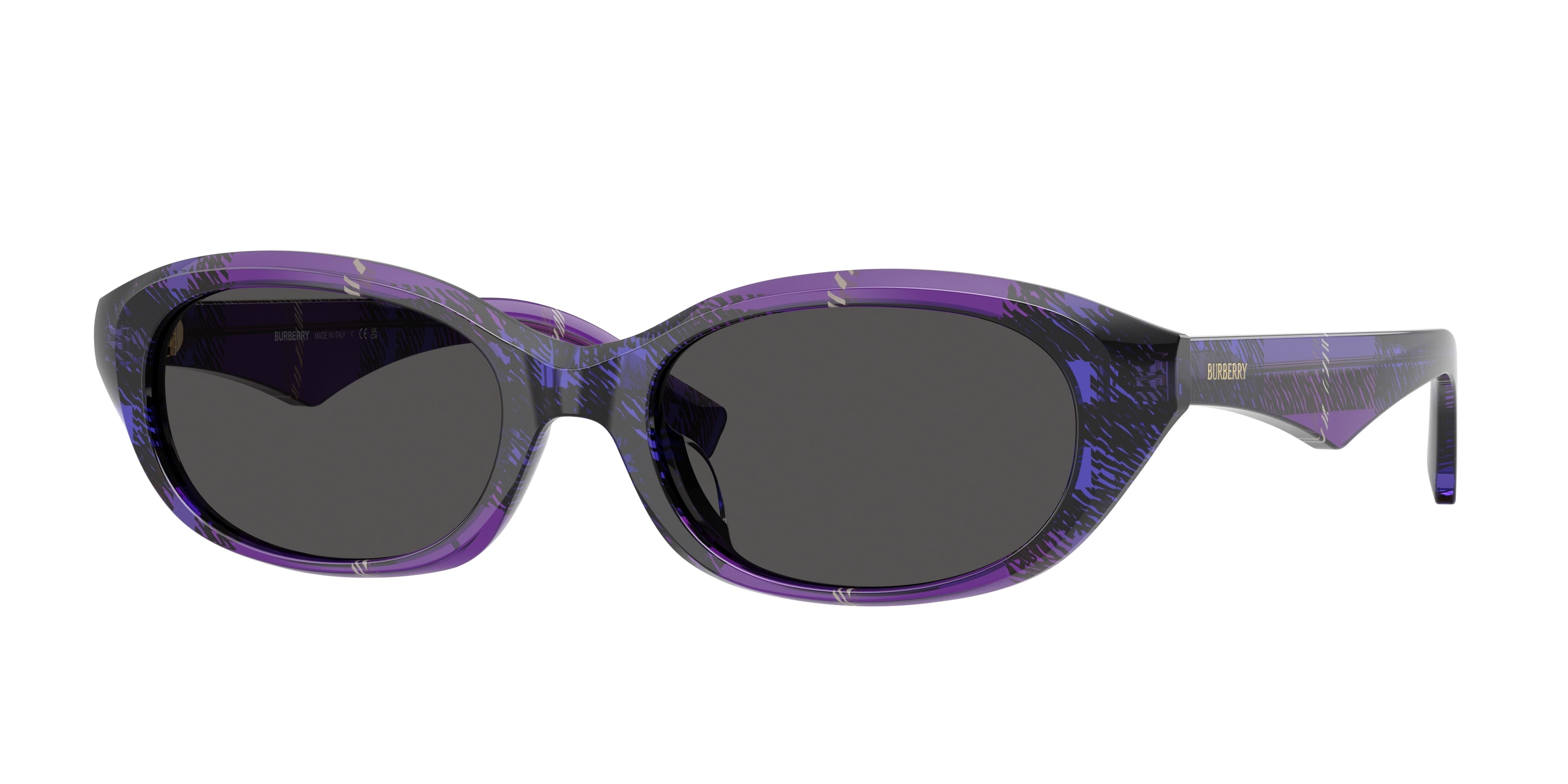 Burberry BE4447D Oval Sunglasses 411387-Check Violet 55-145-19 - Color Map Violet